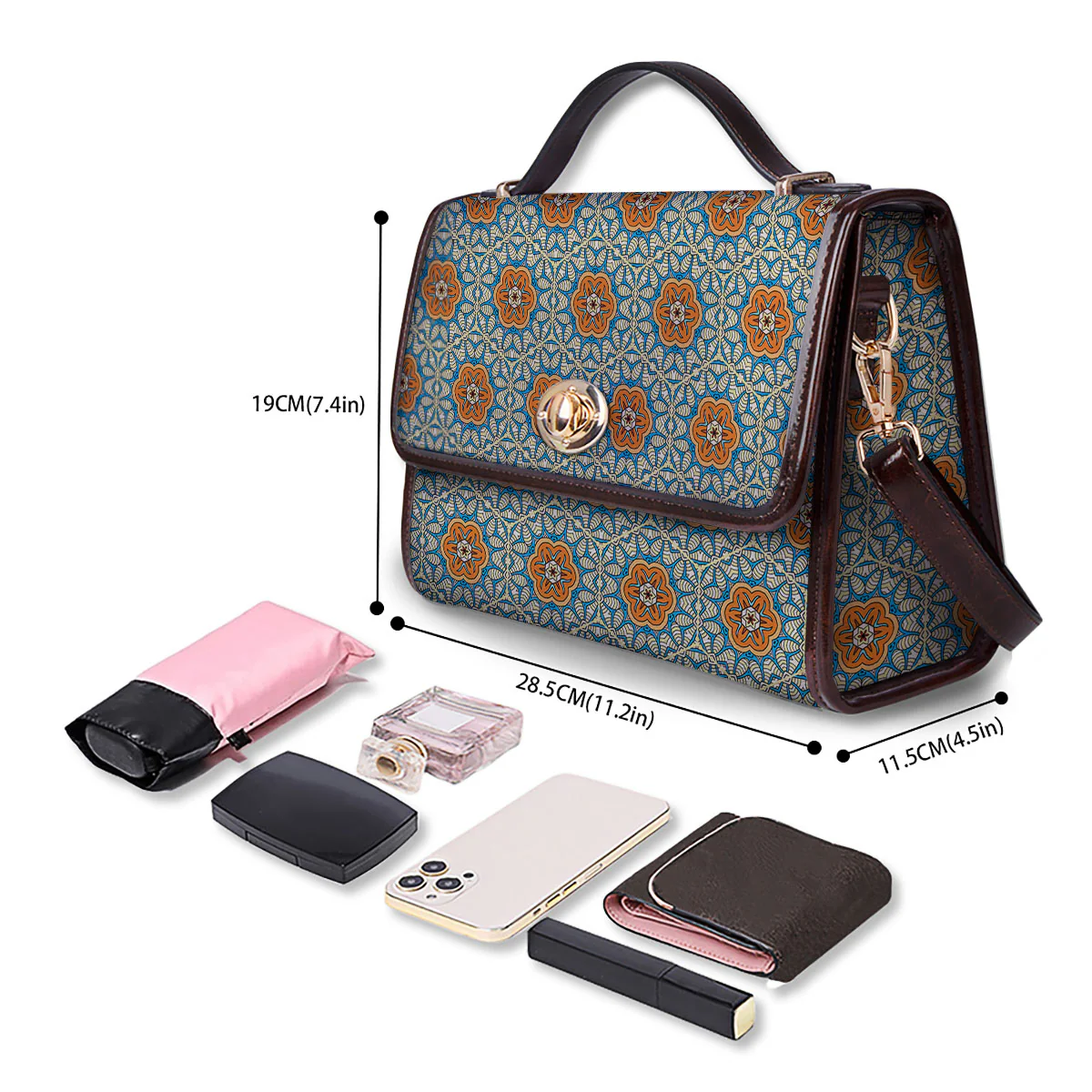 Bohemian Mandala Floral Print Pattern Women's Satchel Bag - Image 4
