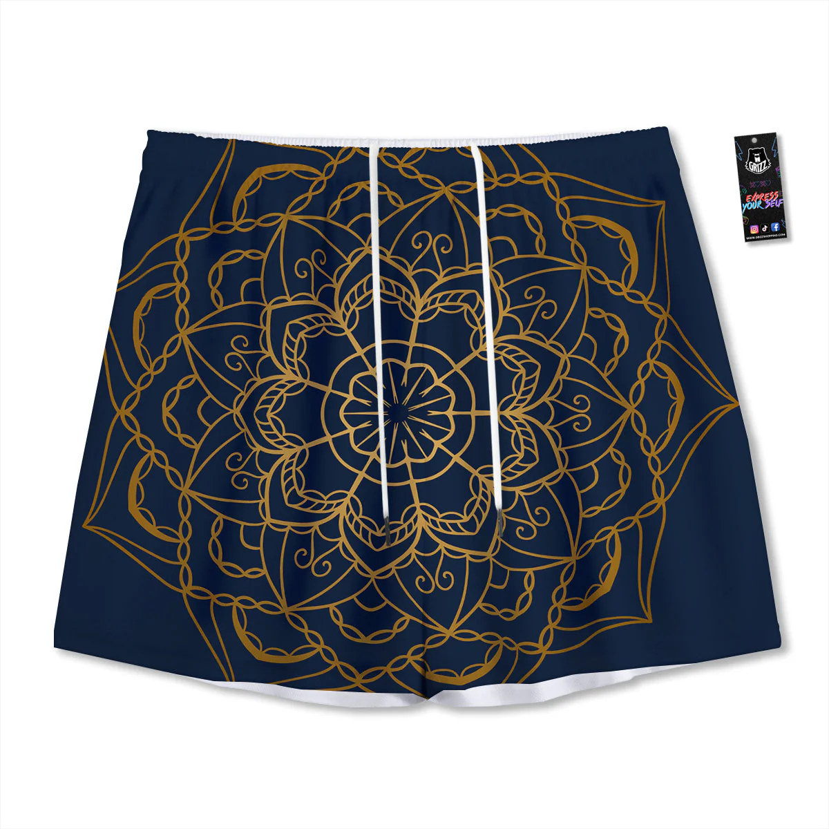 Bohemian Mandala Gold And Blue Print Mesh Shorts