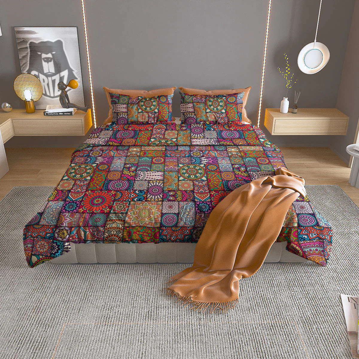 Bohemian Mandala Tile Print Pattern Duvet Cover Bedding Set