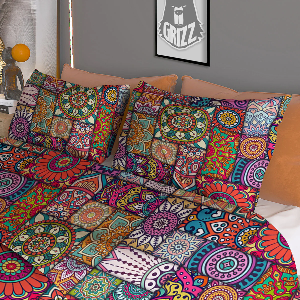 Bohemian Mandala Tile Print Pattern Duvet Cover Bedding Set - Image 3