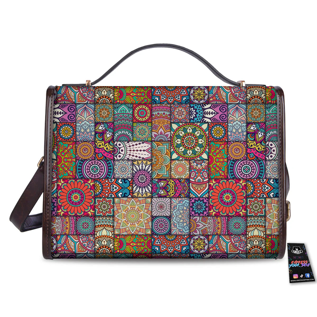 Bohemian Mandala Tile Print Pattern Women's Satchel Bag - Image 2