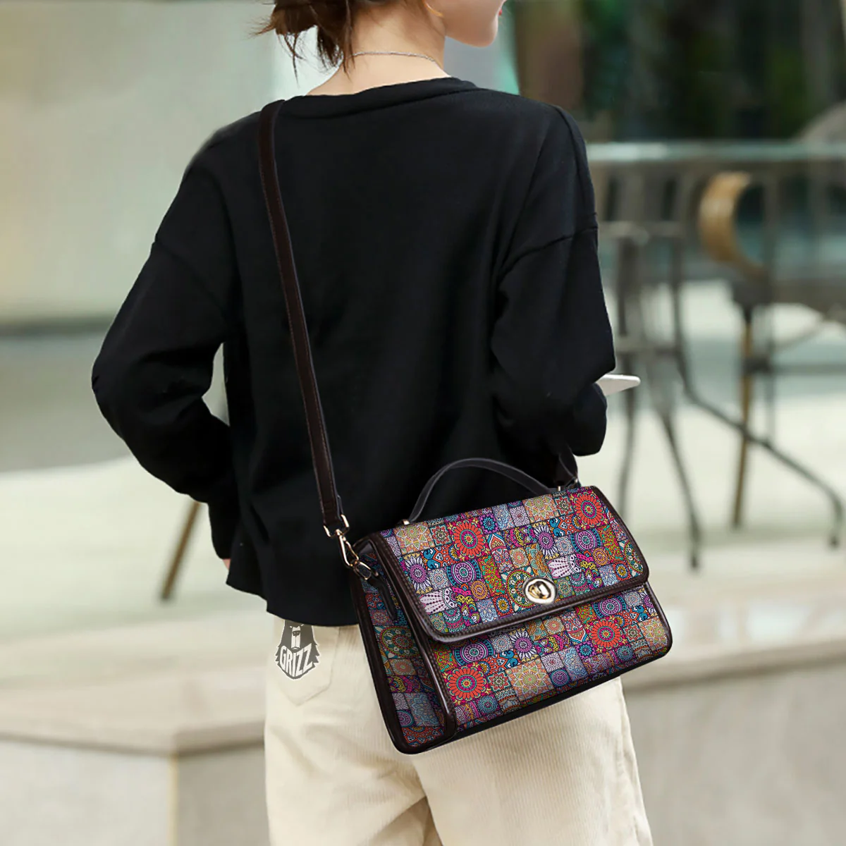 Bohemian Mandala Tile Print Pattern Women's Satchel Bag - Image 3
