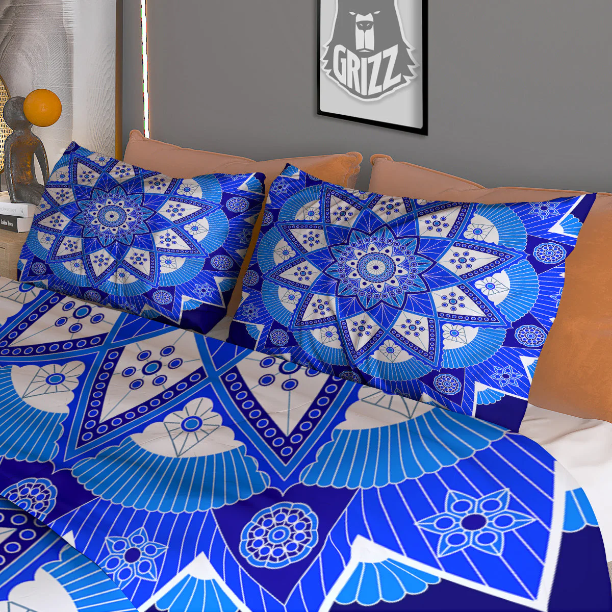 Bohemian Mandala White And Blue Print Duvet Cover Bedding Set - Image 3
