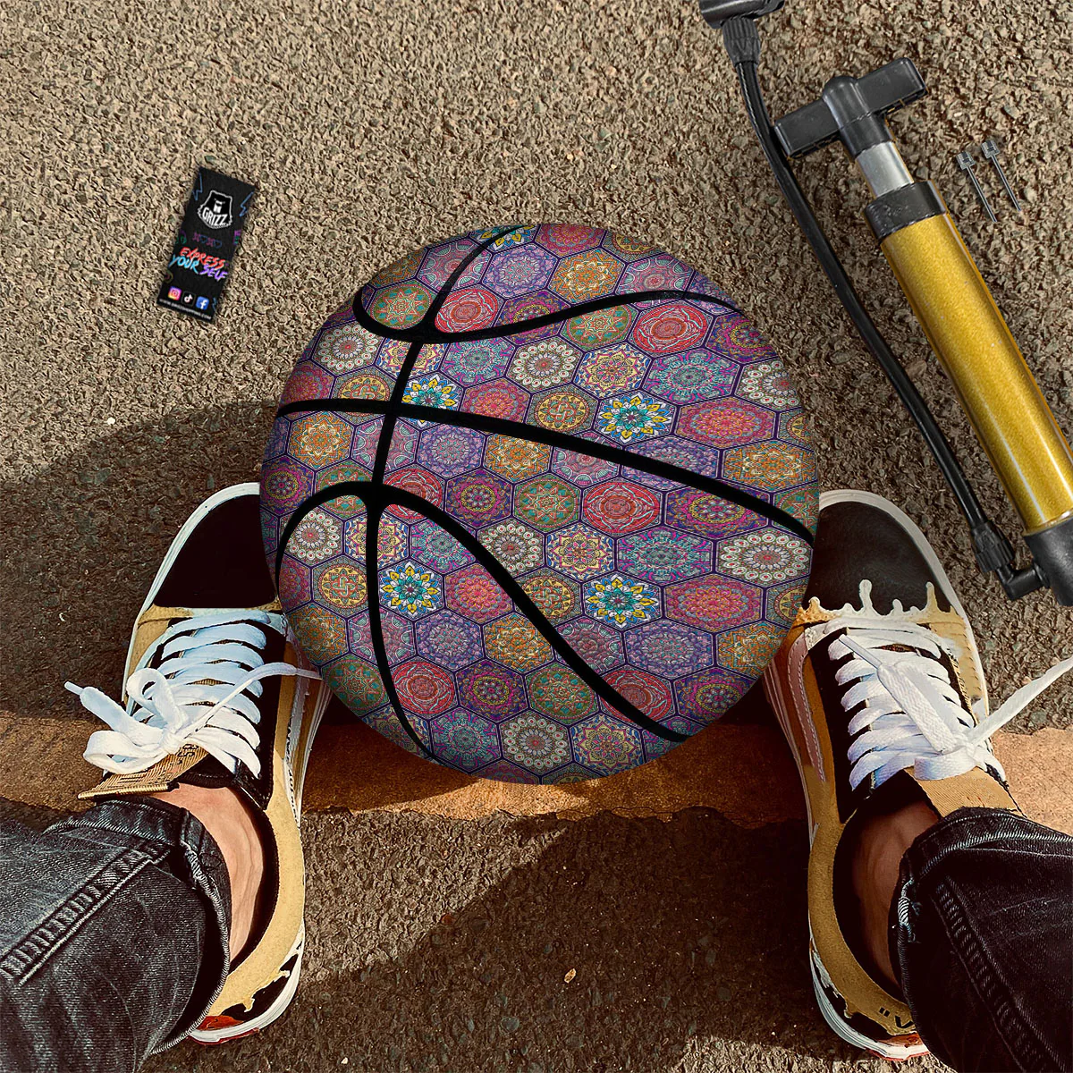 Bohemian Oriental Mandala Print Pattern Basketball - Image 2