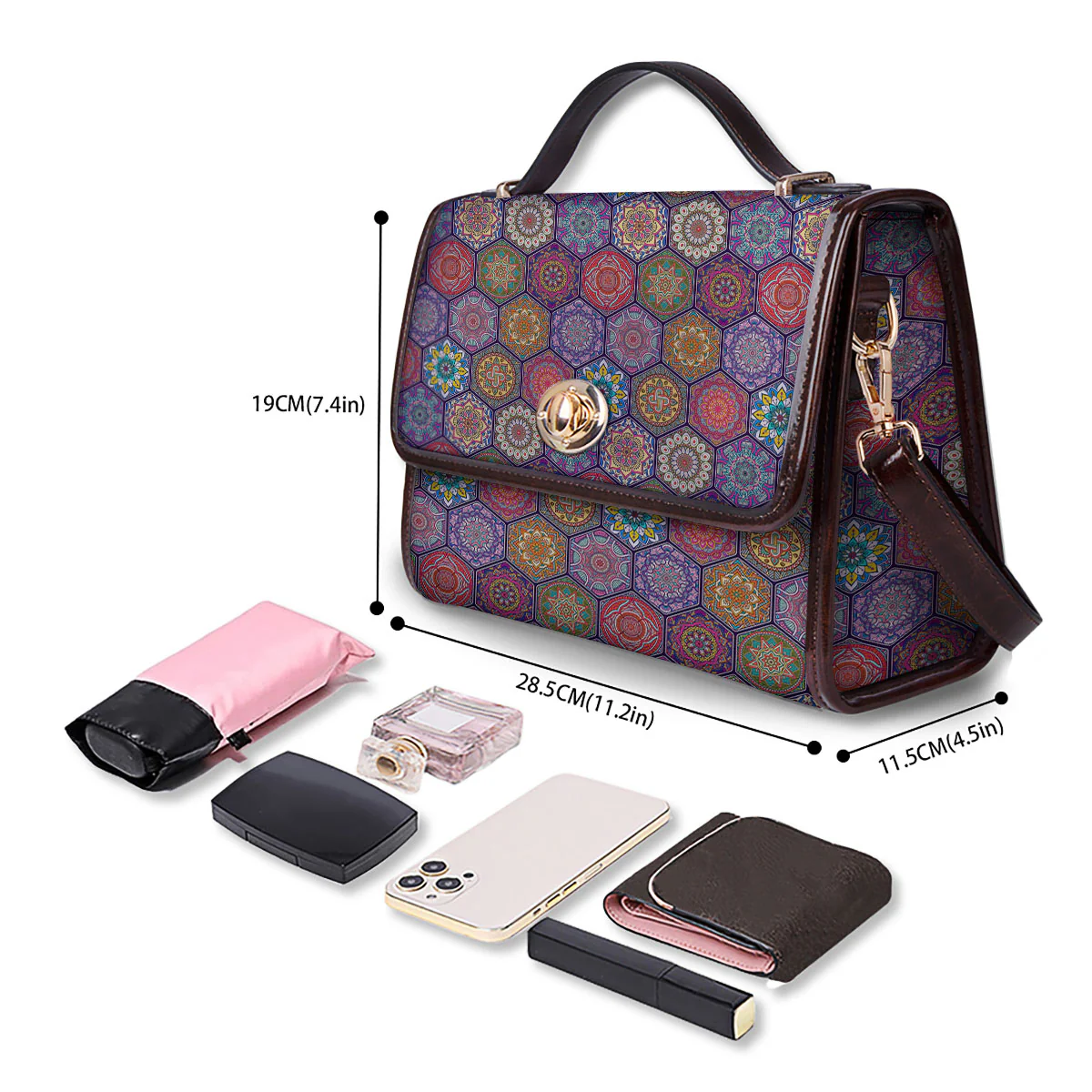 Bohemian Oriental Mandala Print Pattern Women's Satchel Bag - Image 4