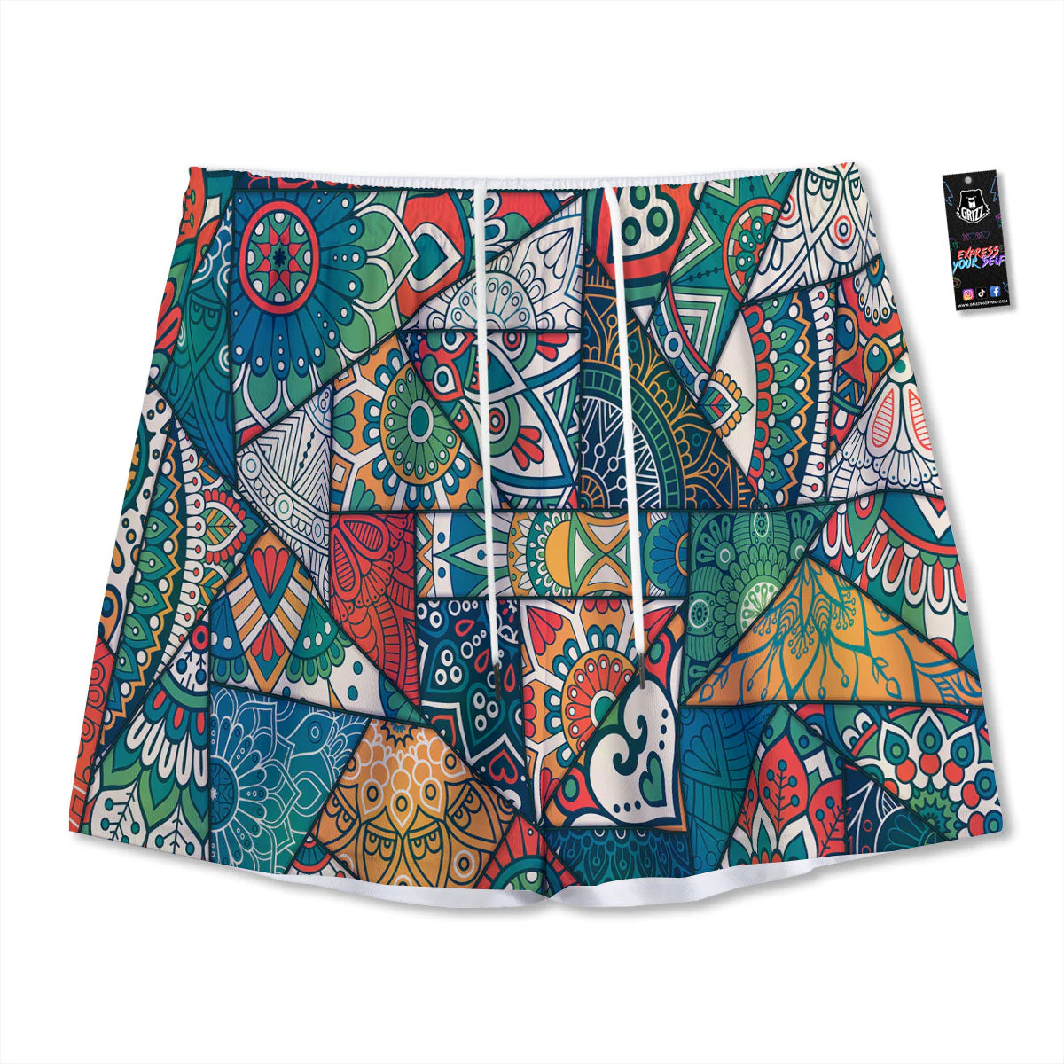 Bohemian Patchwork Mandala Print Pattern Mesh Shorts