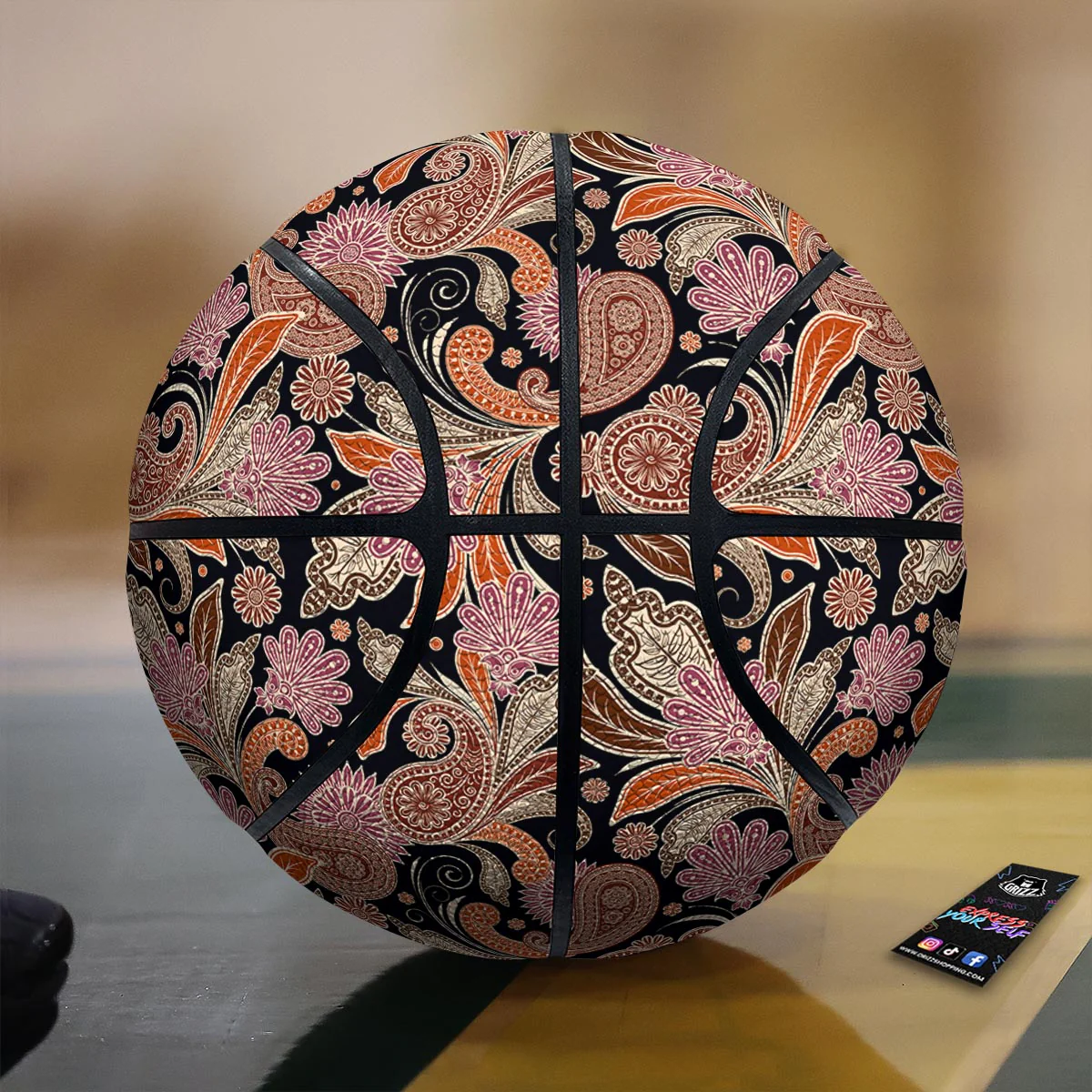 Bohemian Tangerine Floral Print Pattern Basketball