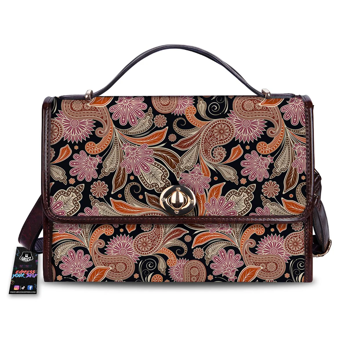 Bohemian Tangerine Floral Print Pattern Women's Satchel Bag