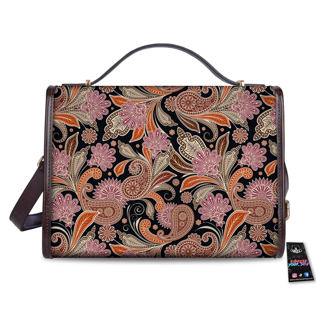 Bohemian Tangerine Floral Print Pattern Women's Satchel Bag - Image 2