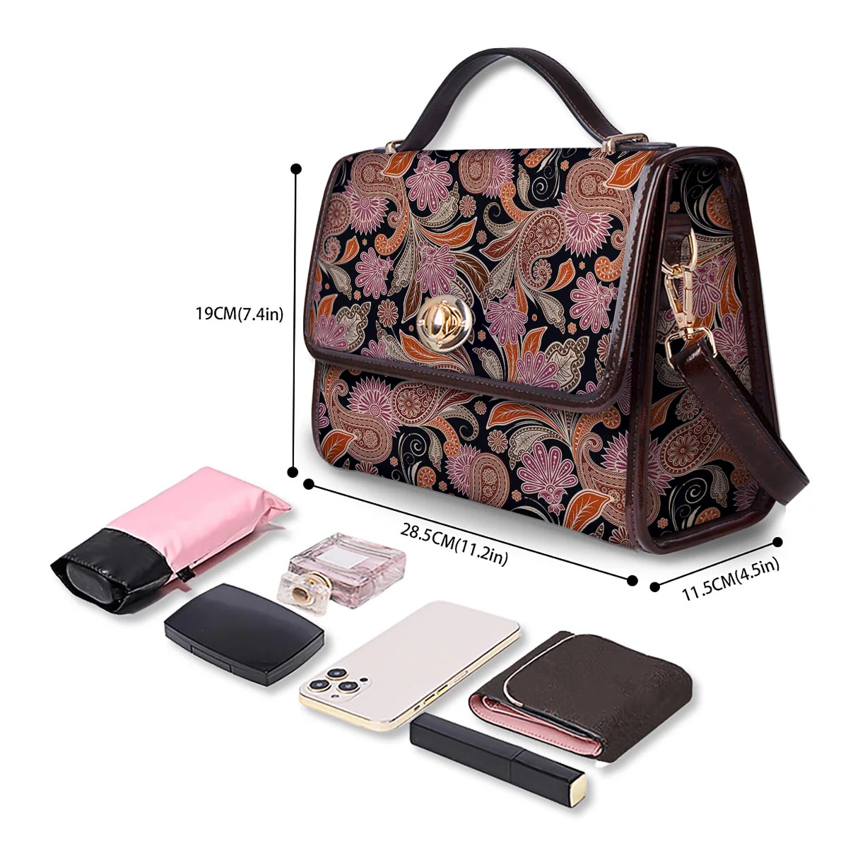 Bohemian Tangerine Floral Print Pattern Women's Satchel Bag - Image 4
