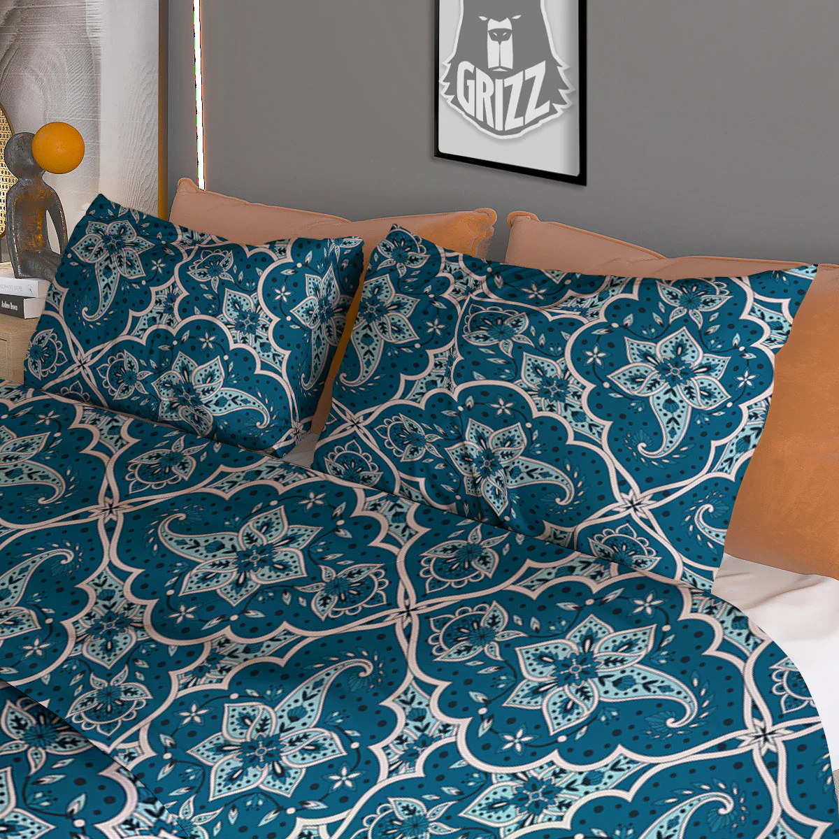Bohemian Turquoise Floral Print Pattern Duvet Cover Bedding Set - Image 3