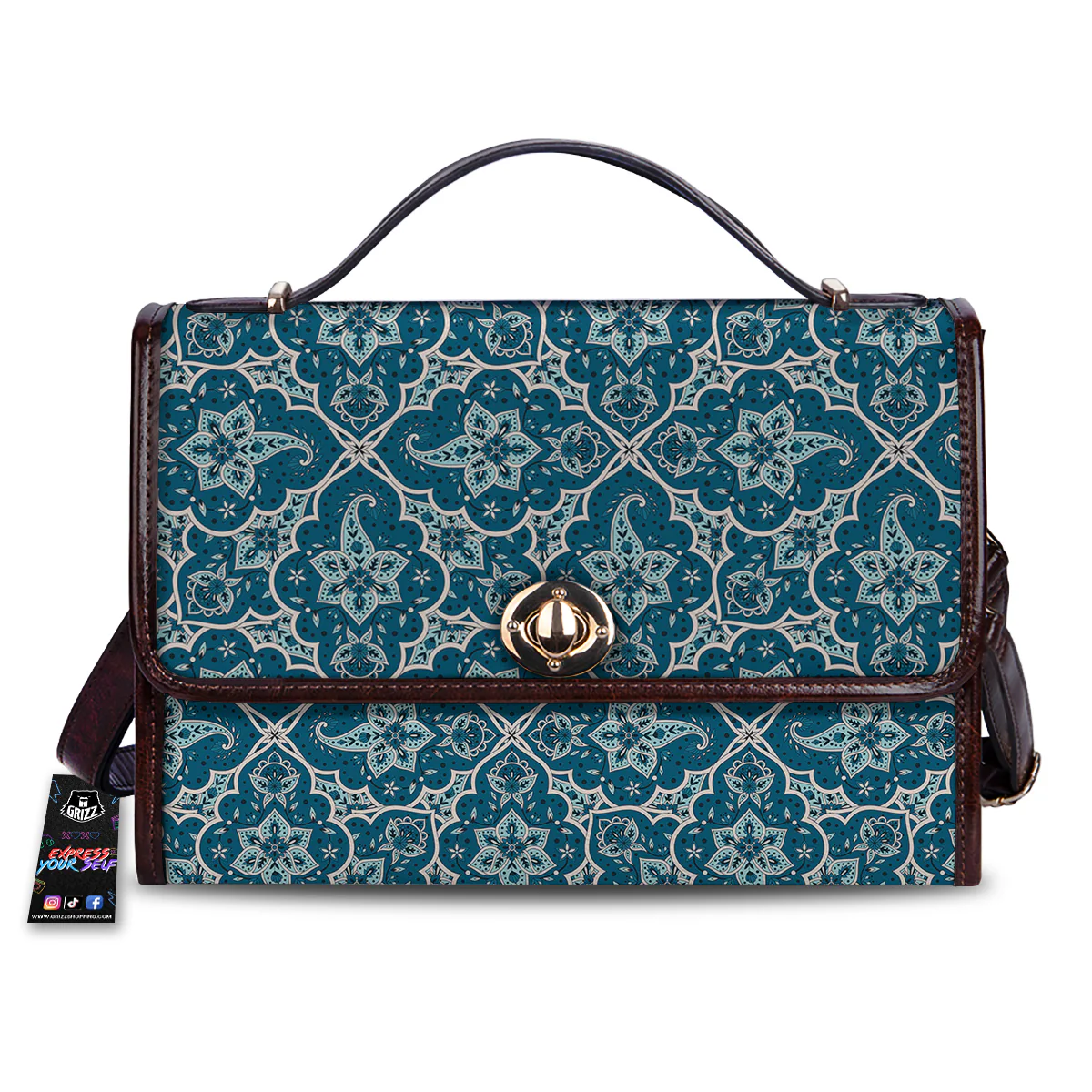 Bohemian Turquoise Floral Print Pattern Women's Satchel Bag