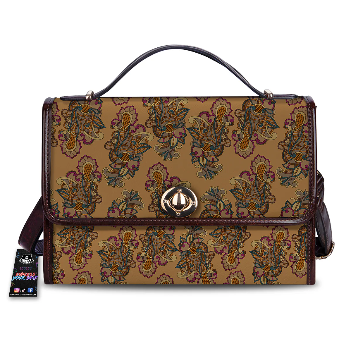 Bohemian Umber Floral Print Pattern Women's Satchel Bag
