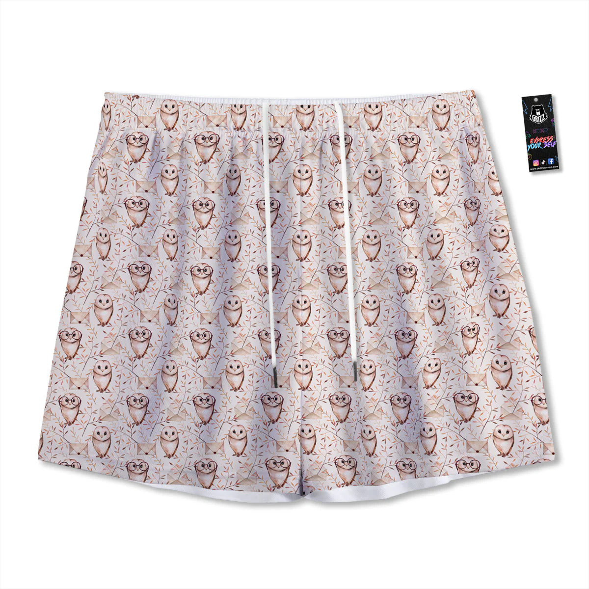 Boho Cute Owl Print Pattern Mesh Shorts