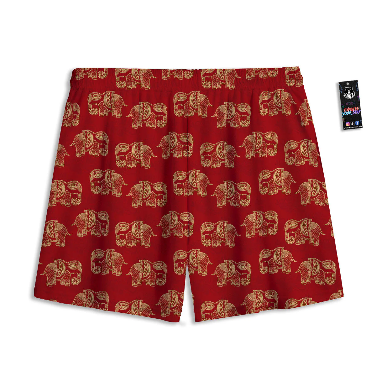 Boho Elephant Red And Gold Print Mesh Shorts - Image 2
