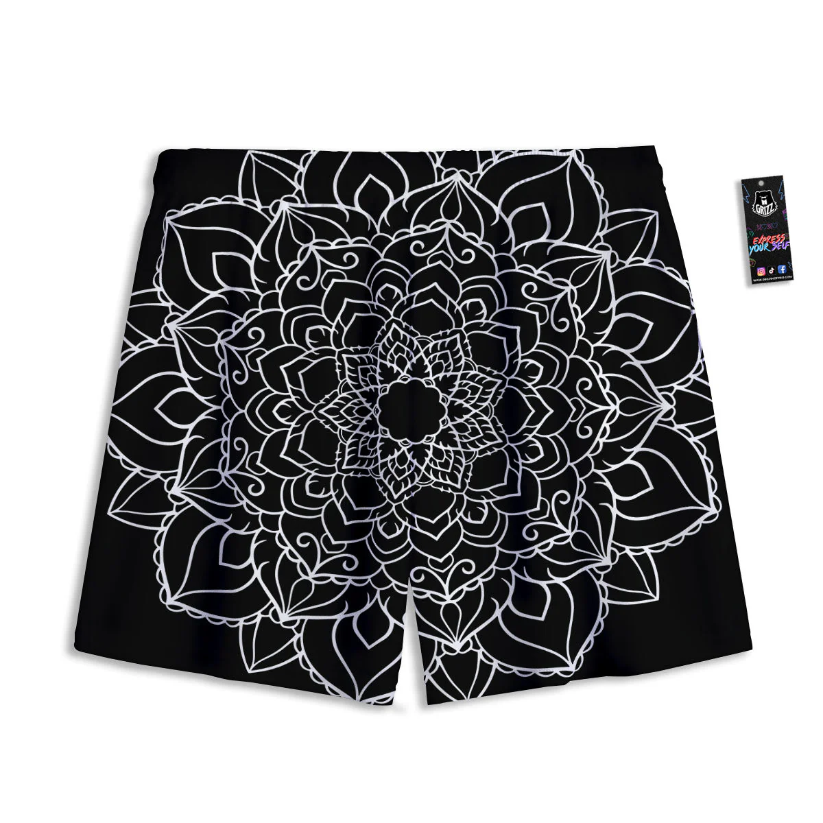 Boho Mandala White And Black Print Mesh Shorts - Image 2