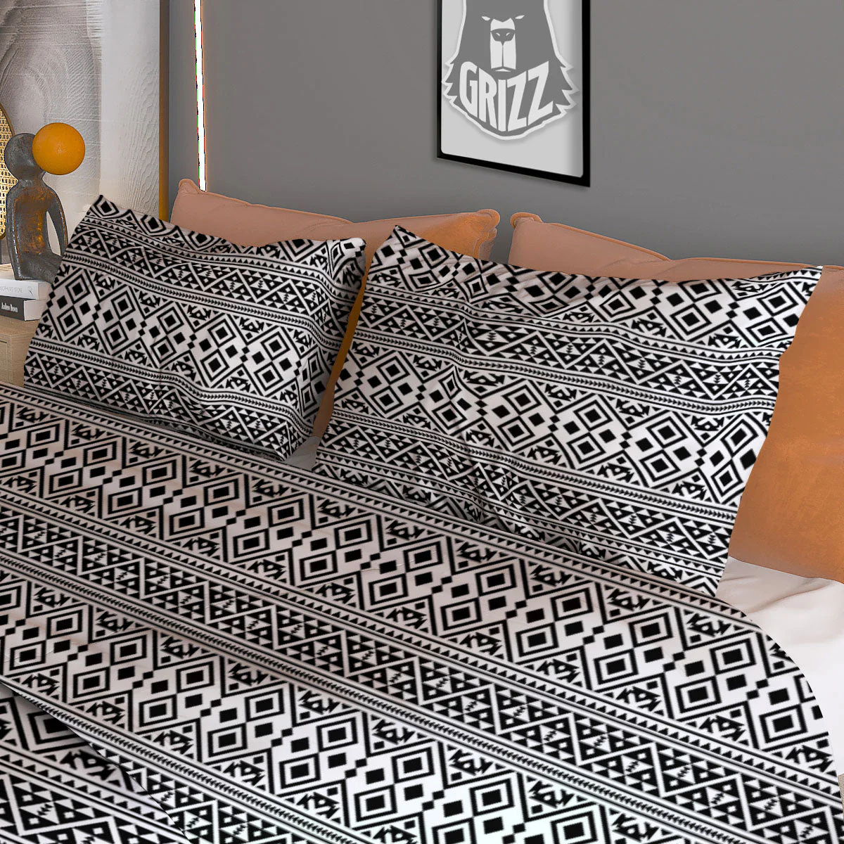 Boho Tribal White And Black Print Duvet Cover Bedding Set - Image 3