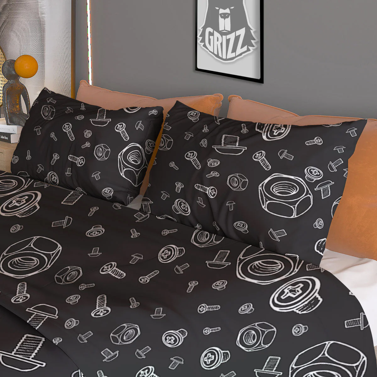 Bolts and Mechanic Nuts Print Pattern Duvet Cover Bedding Set - Image 3