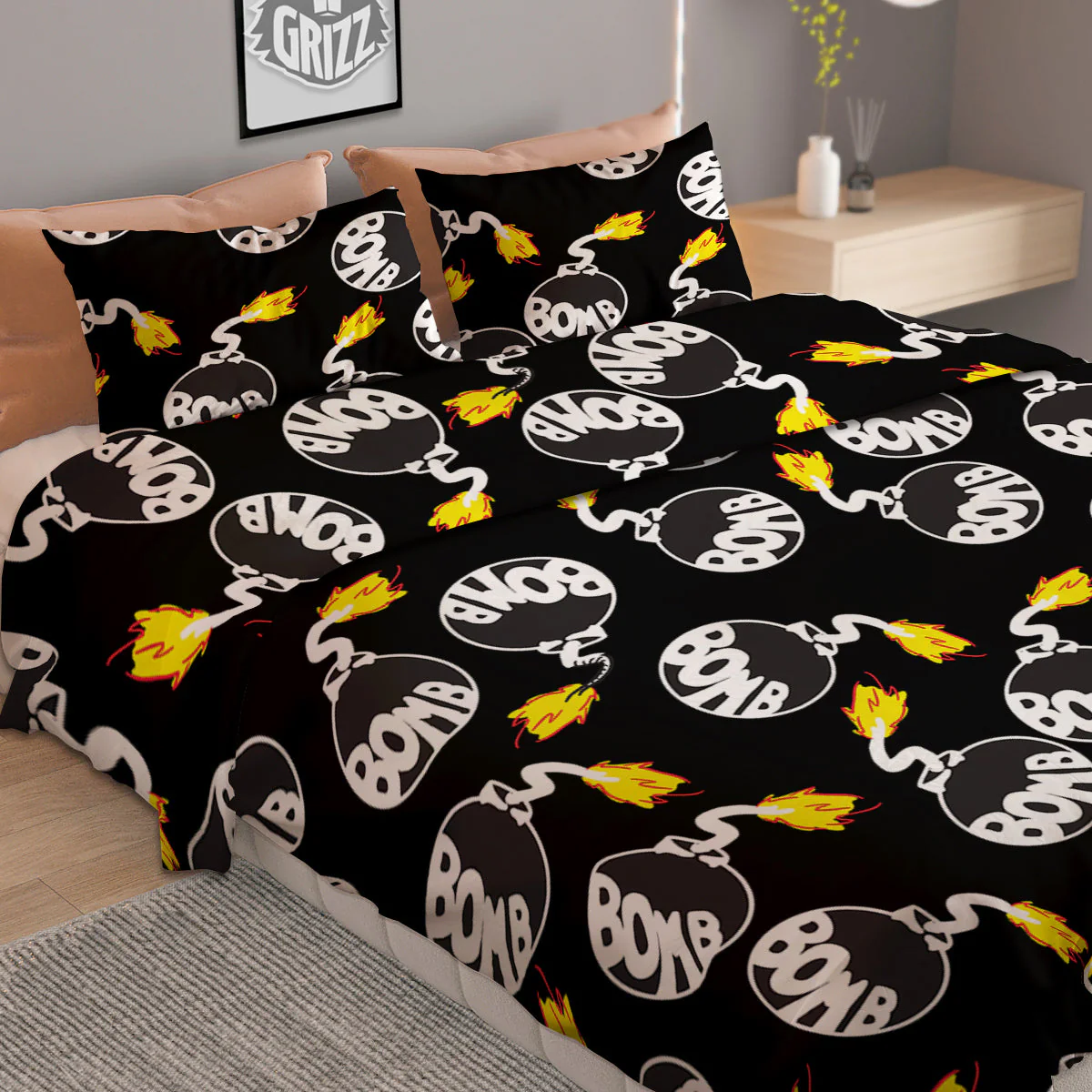 Bomb And Fire Print Pattern Duvet Cover Bedding Set - Image 2