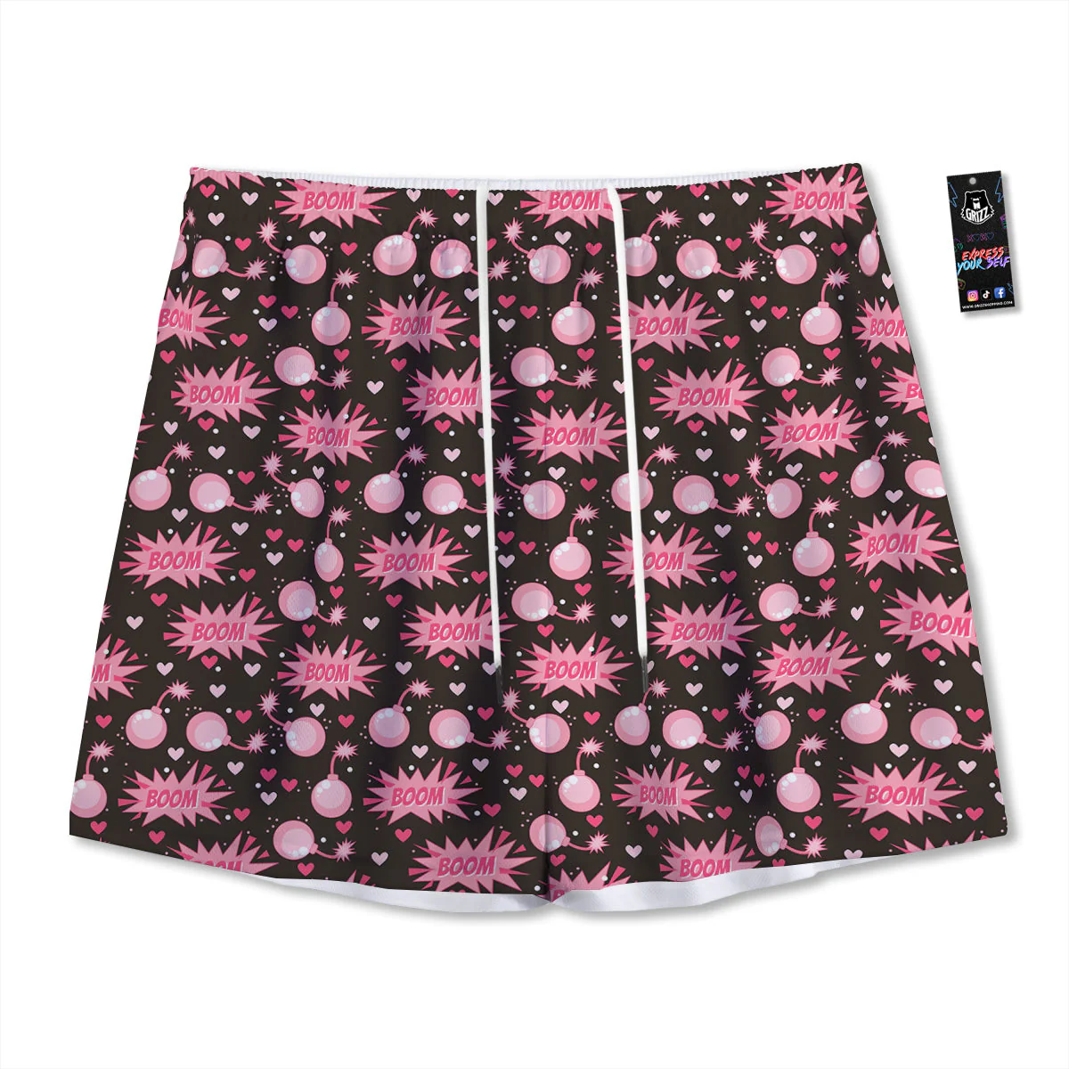 Bomb Boom Pink And Heart Print Pattern Mesh Shorts