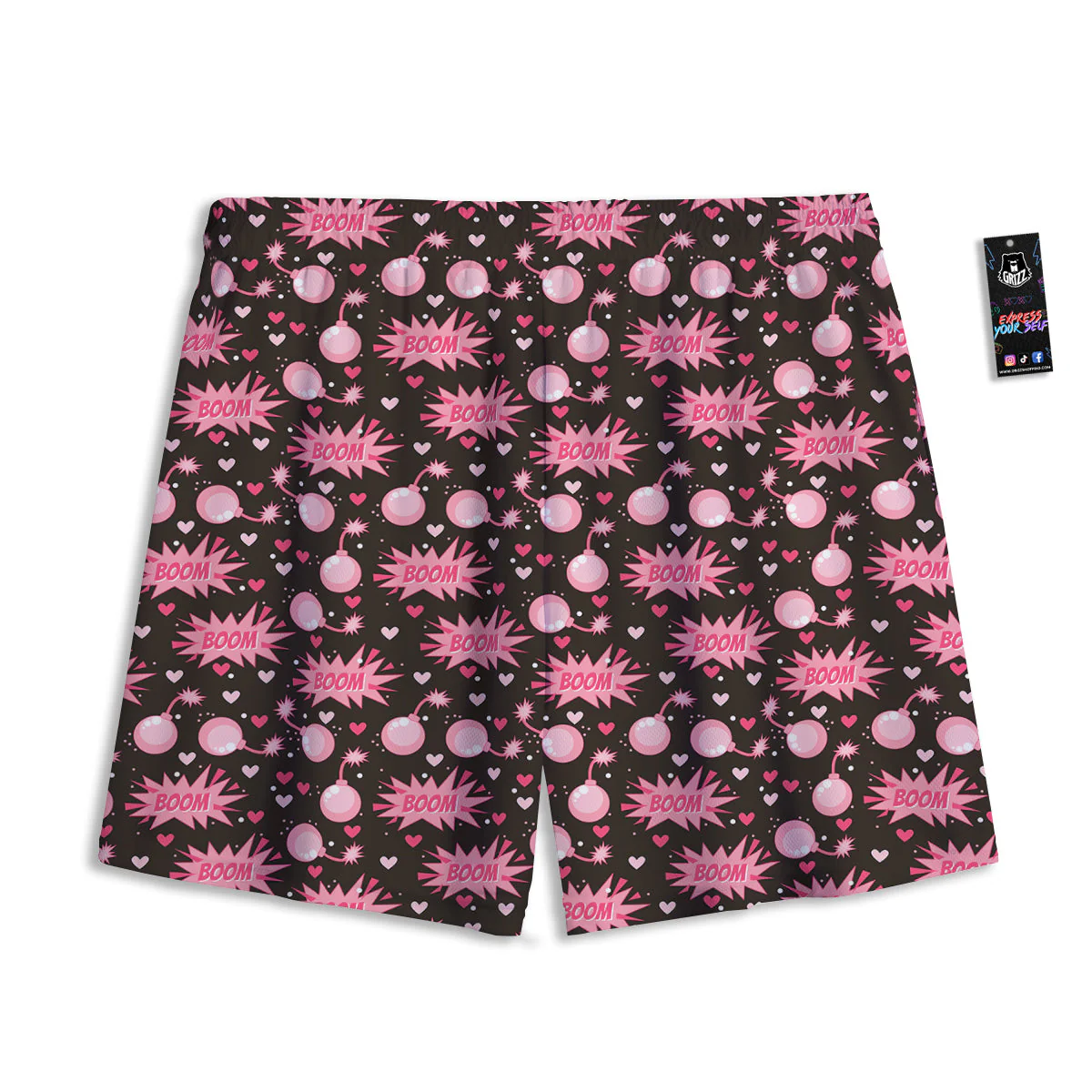 Bomb Boom Pink And Heart Print Pattern Mesh Shorts - Image 2