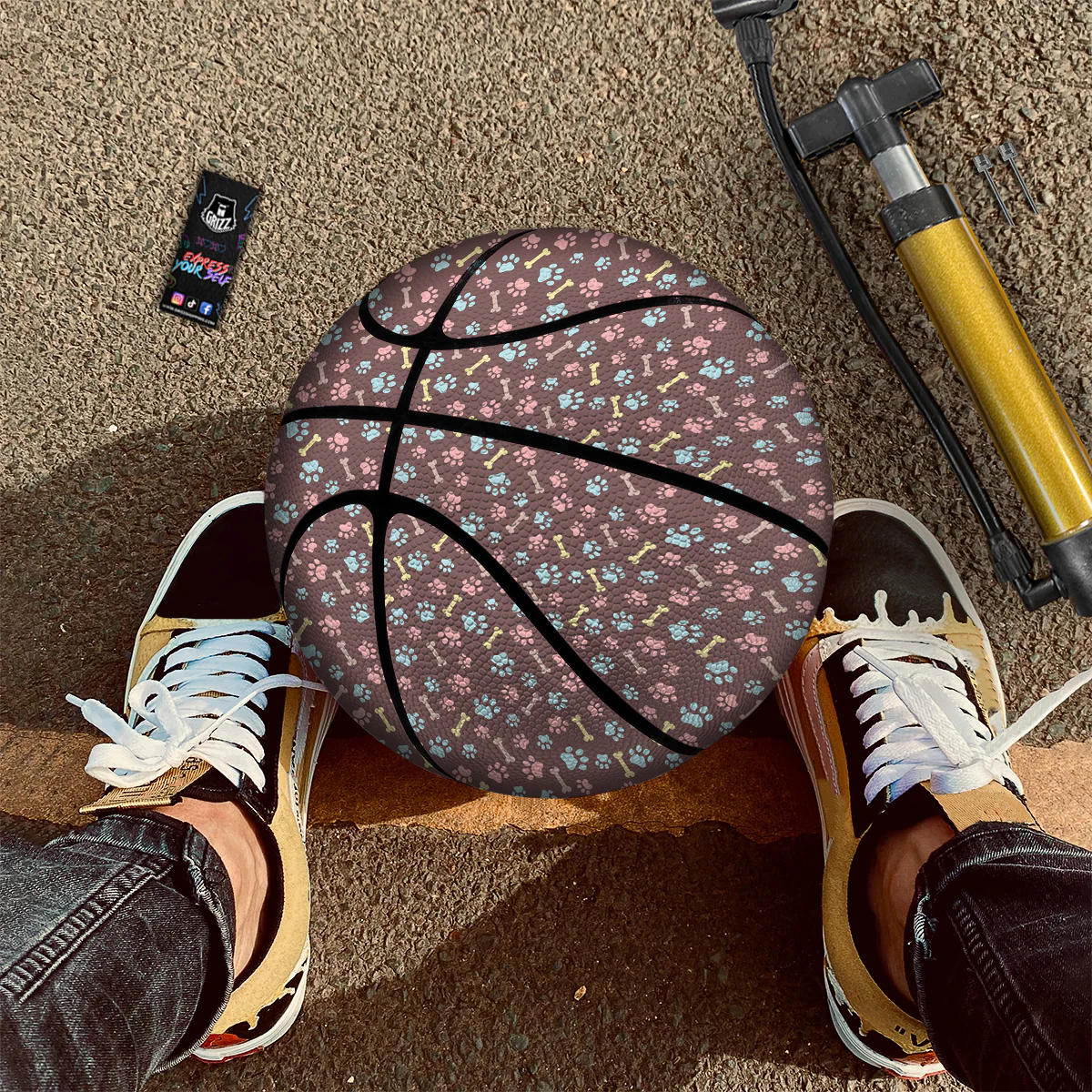 Bone And Colorful Paw Print Pattern Basketball - Image 3
