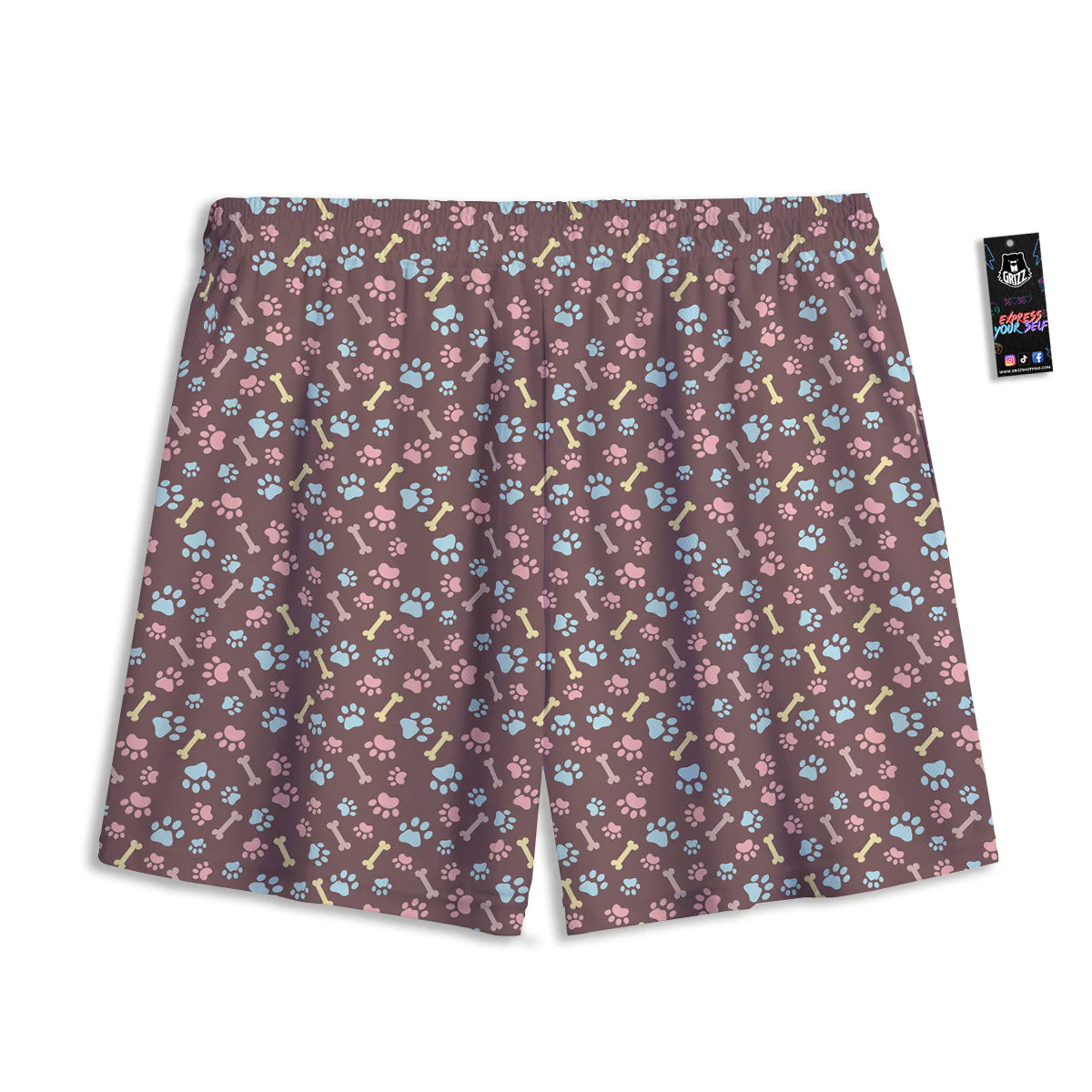 Bone And Colorful Paw Print Pattern Mesh Shorts - Image 2