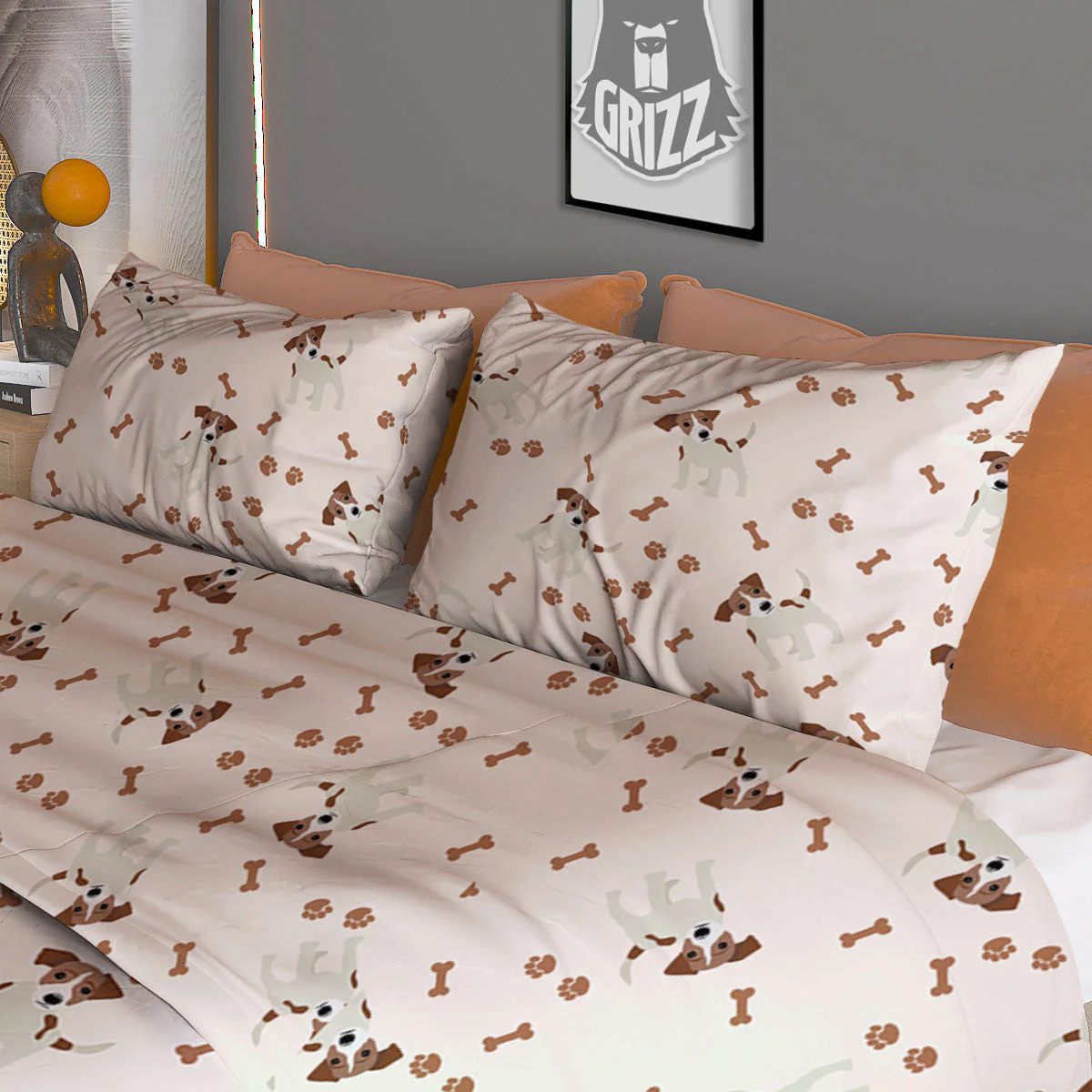 Bone And Jack Russell Terrier Print Pattern Duvet Cover Bedding Set - Image 3