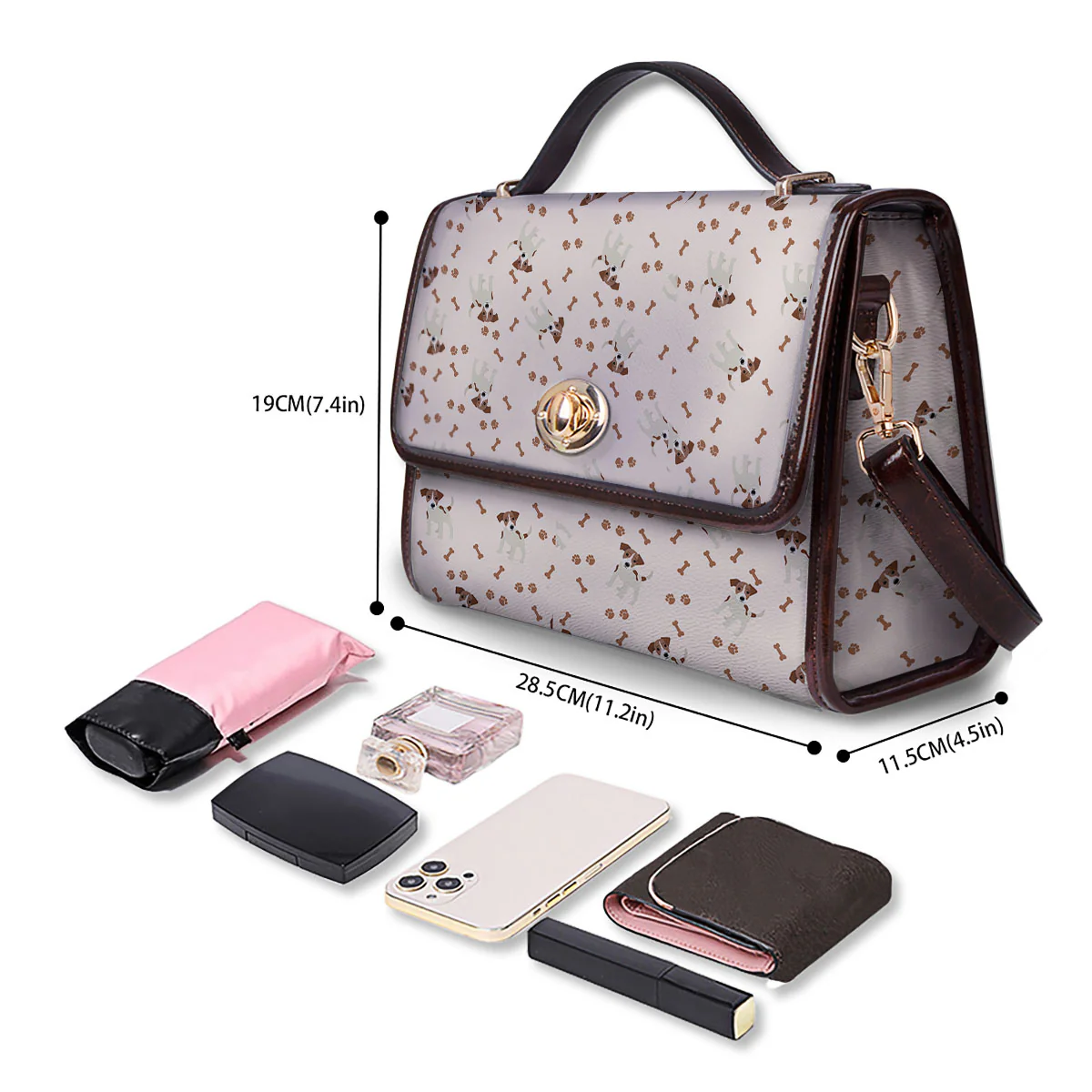 Bone And Jack Russell Terrier Print Pattern Women's Satchel Bag - Image 4