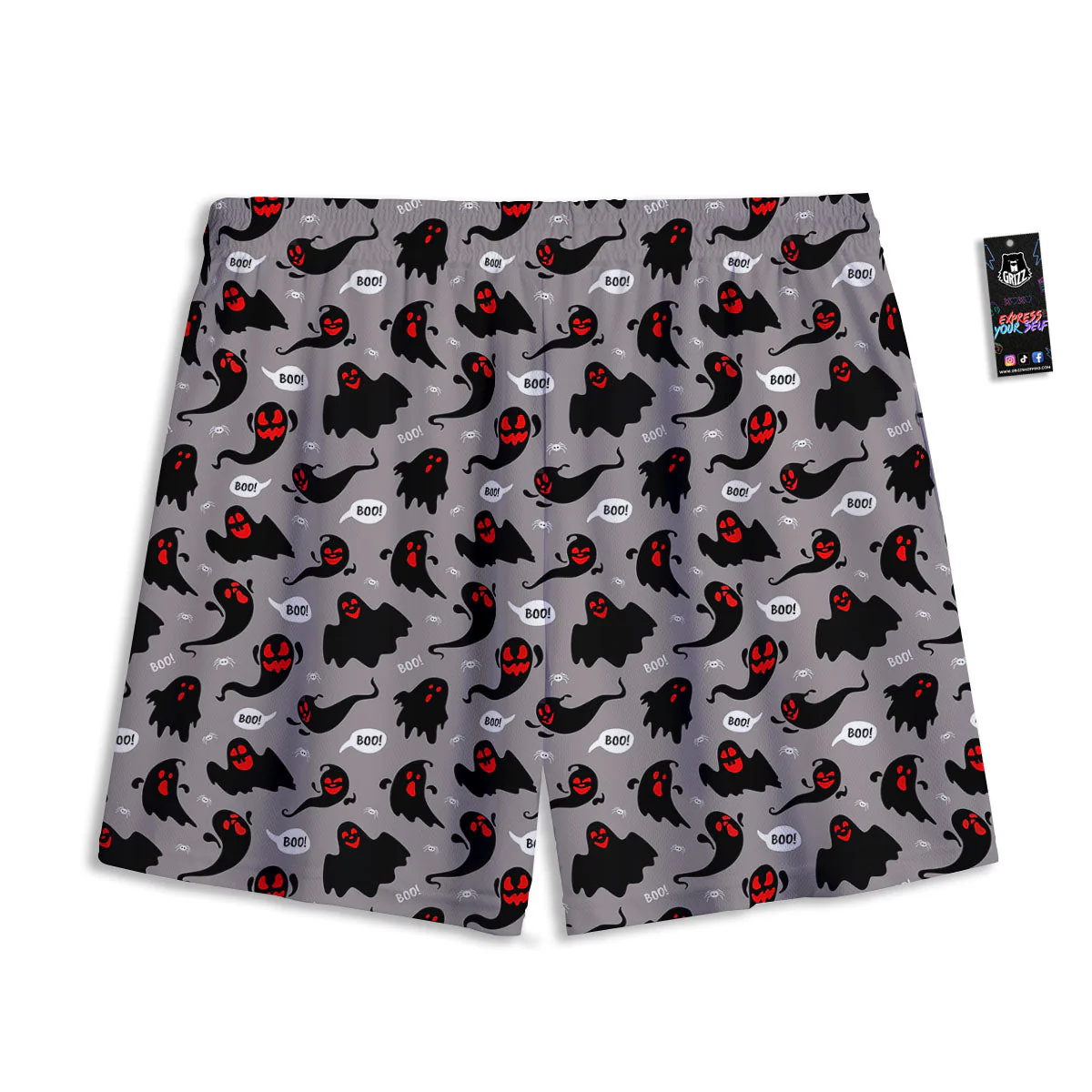 Boo Ghost Print Pattern Mesh Shorts - Image 2