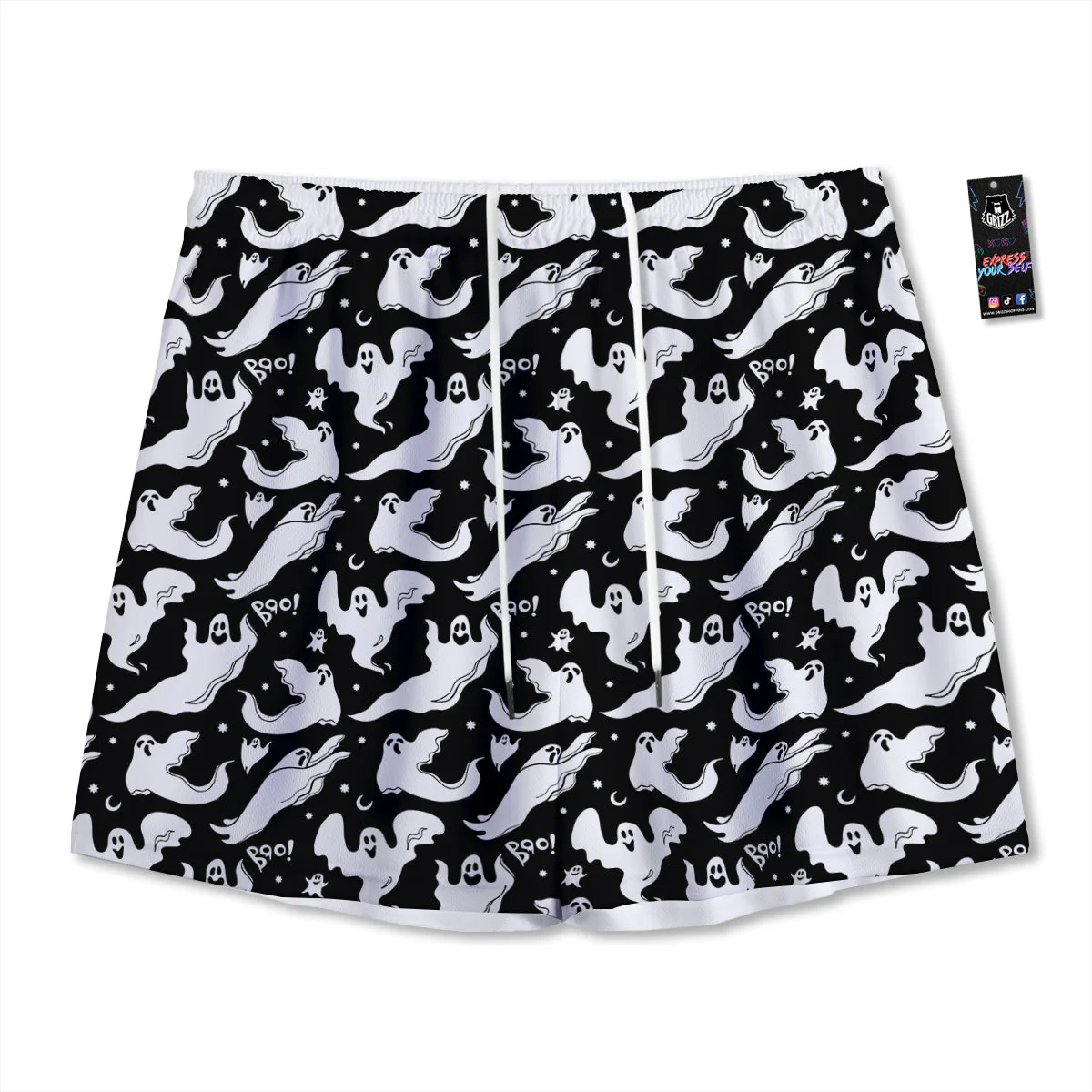 Boo Scary Ghost Print Pattern Mesh Shorts