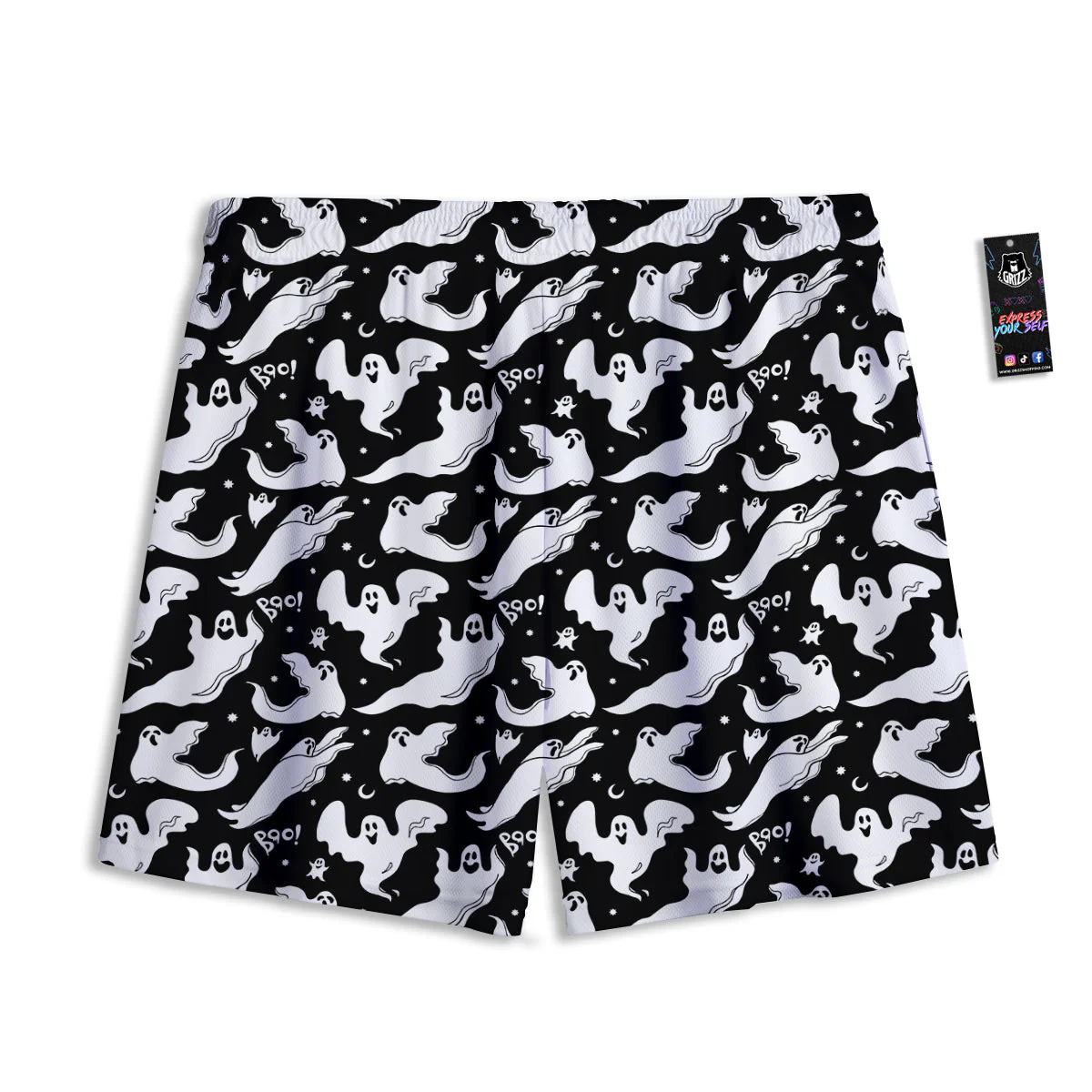 Boo Scary Ghost Print Pattern Mesh Shorts - Image 2