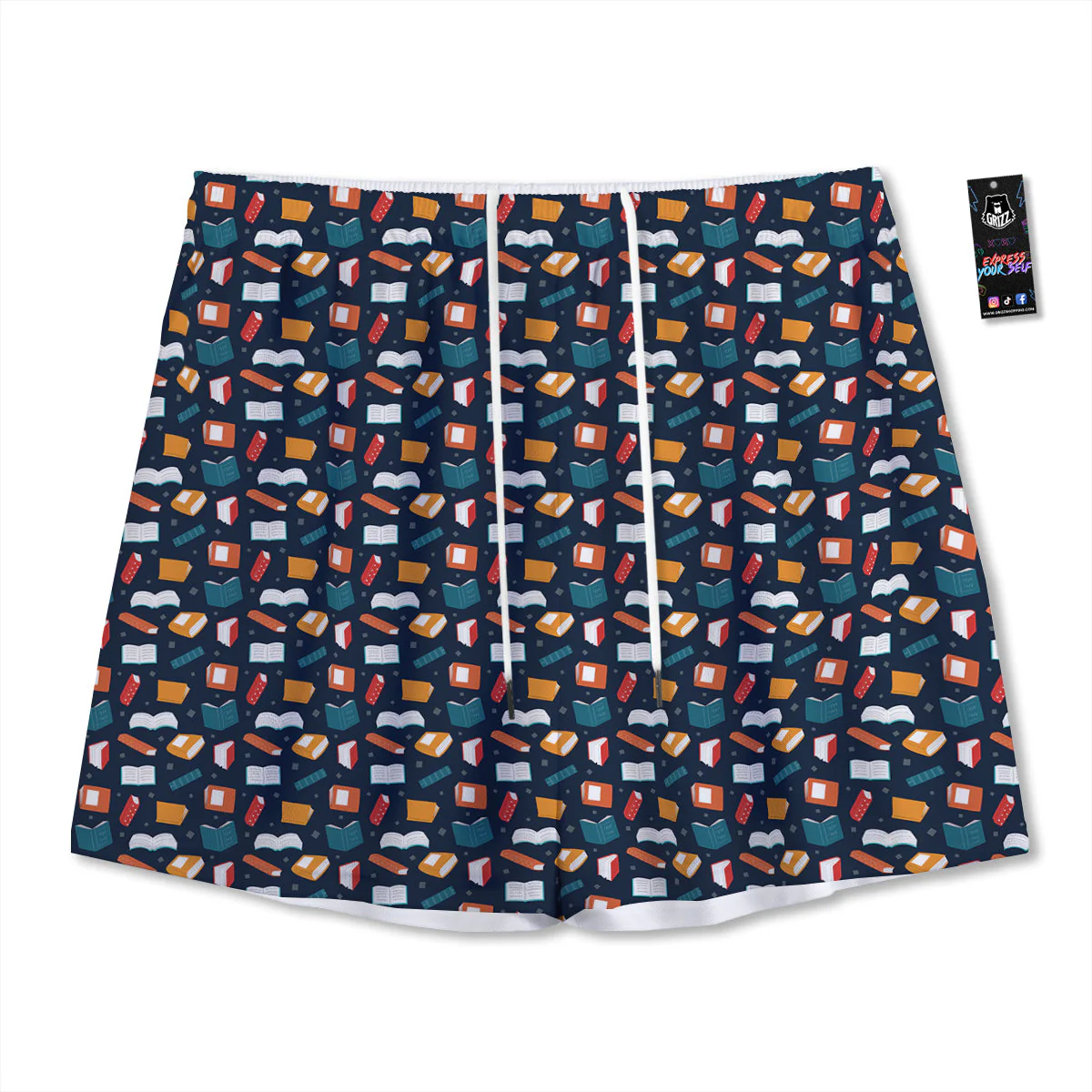 Books Colorful Print Pattern Mesh Shorts