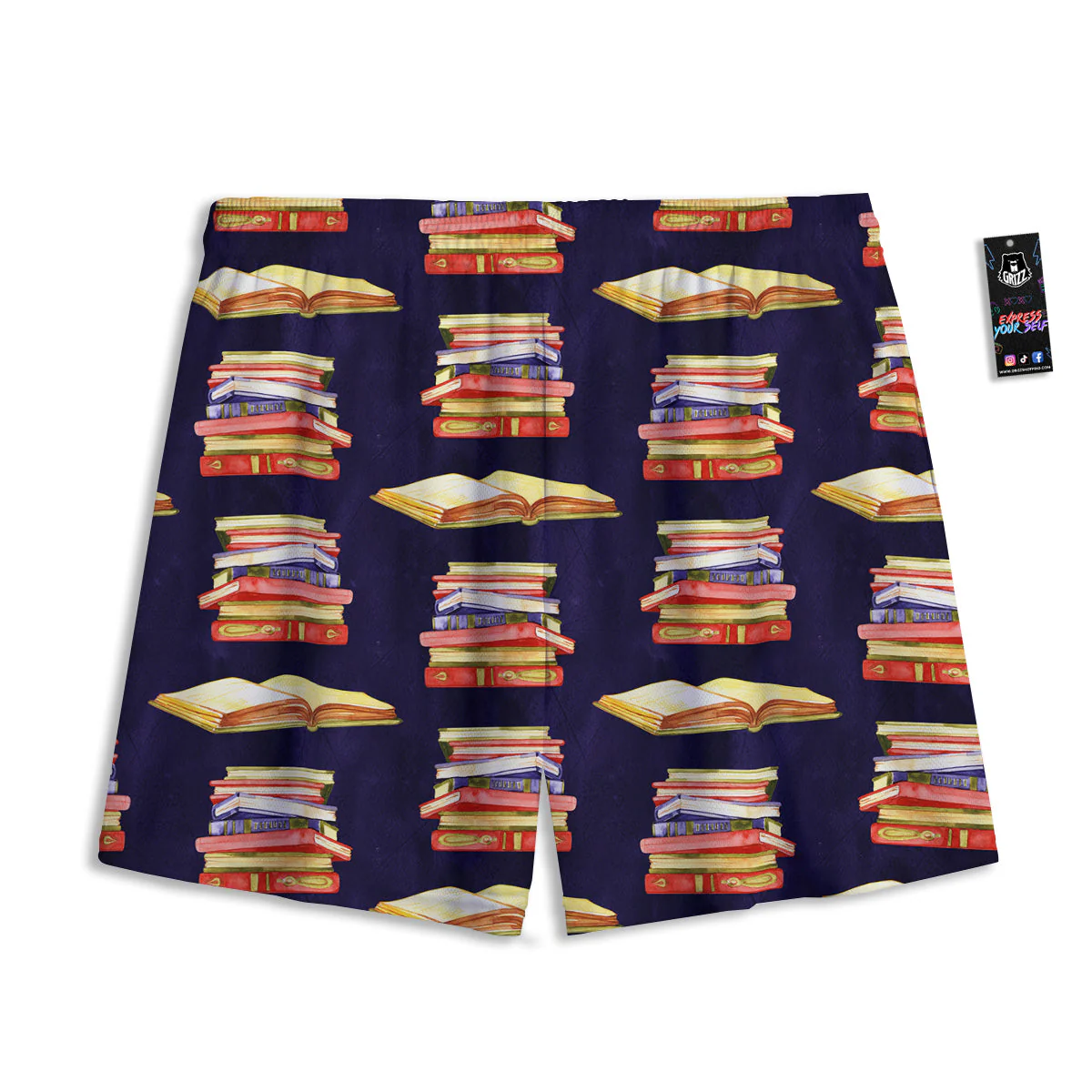 Bookshelf Watercolor Print Pattern Mesh Shorts - Image 2