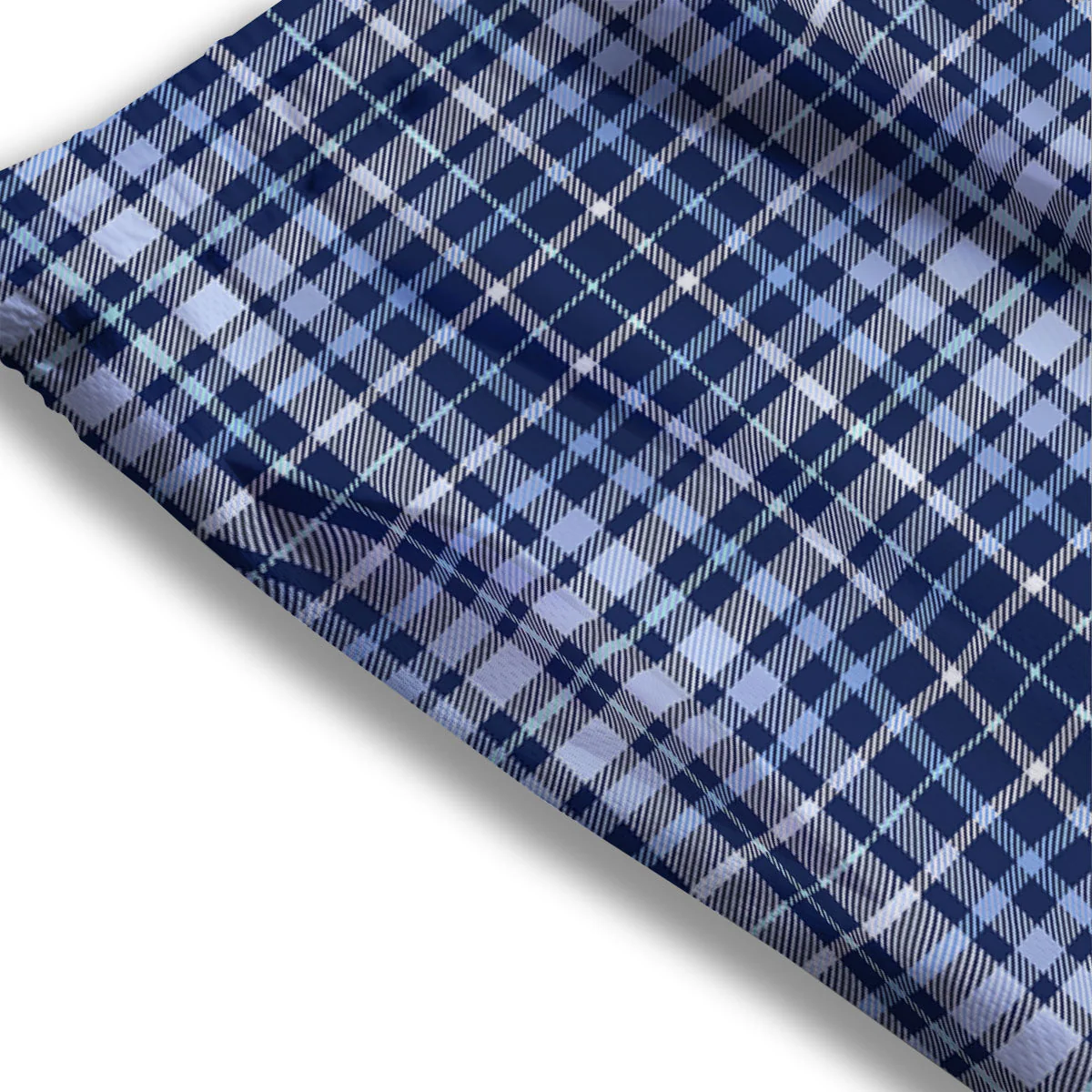 Border Tartan Blue Print Pattern Mesh Shorts - Image 3