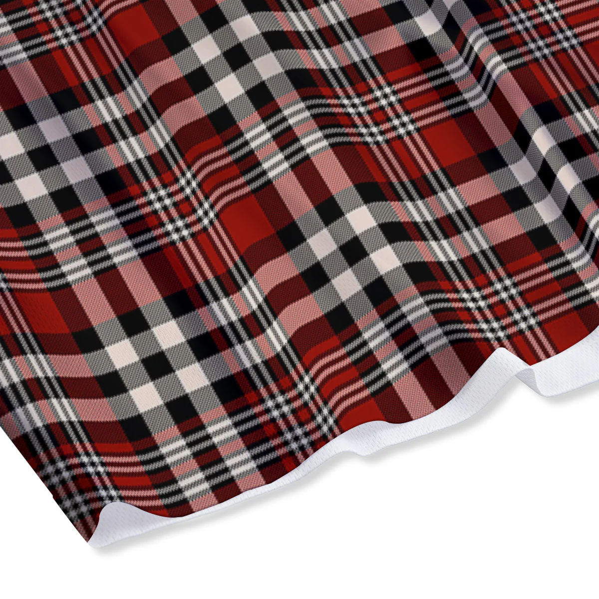 Border Tartan Red Black And White Print Pattern Mesh Shorts - Image 4