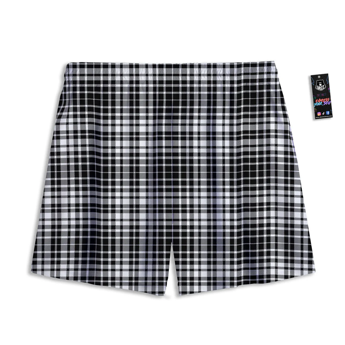 Border Tartan White And Black Print Mesh Shorts - Image 2