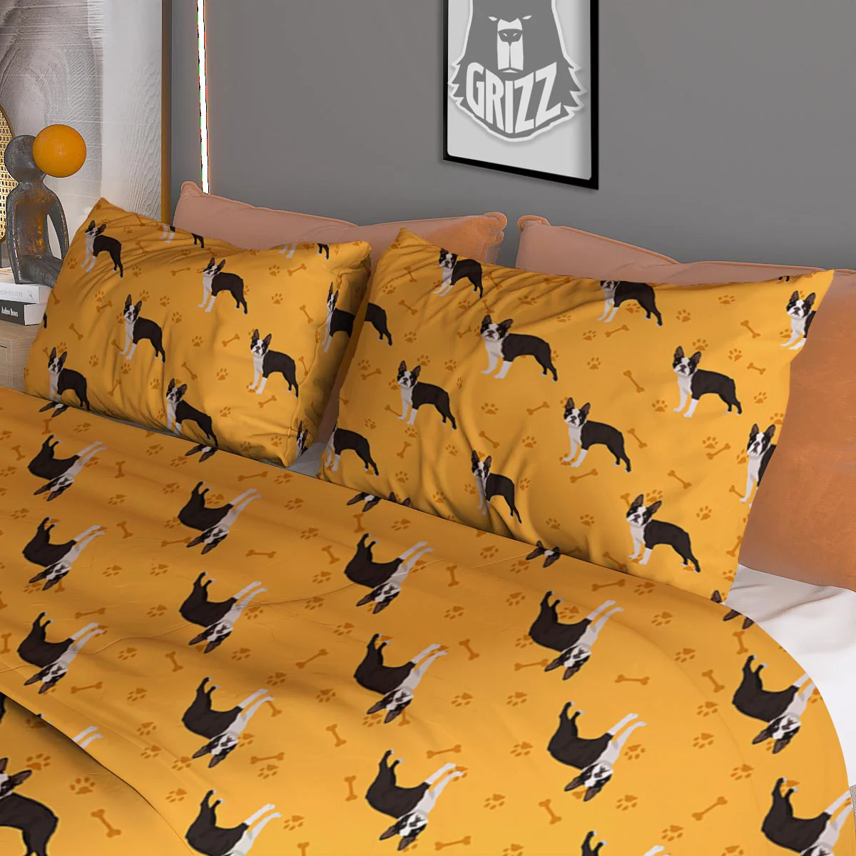 Boston Terrier Cartoon Print Pattern Duvet Cover Bedding Set - Image 3