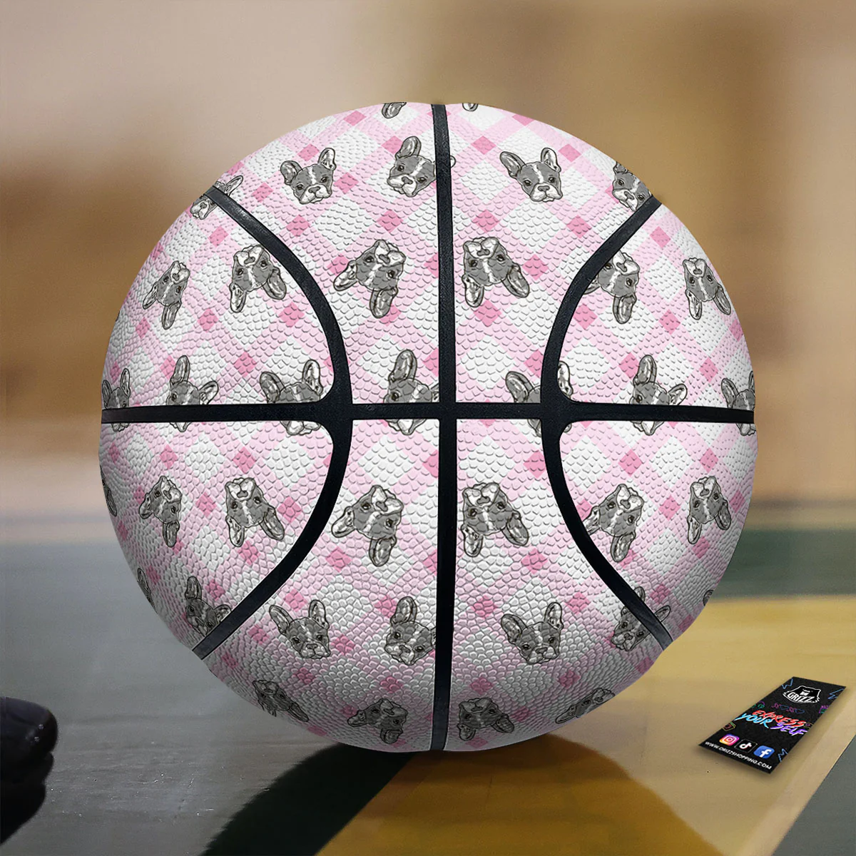 Boston Terrier Pink Plaid Print Pattern Basketball