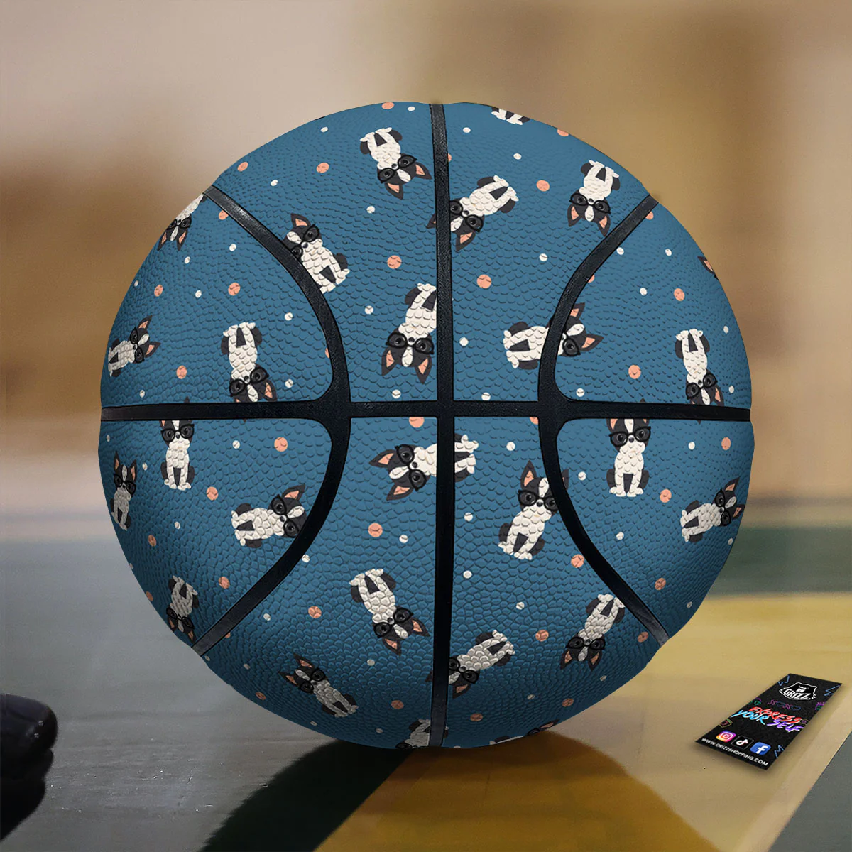 Boston Terrier Wearing Glasses Print Basketball