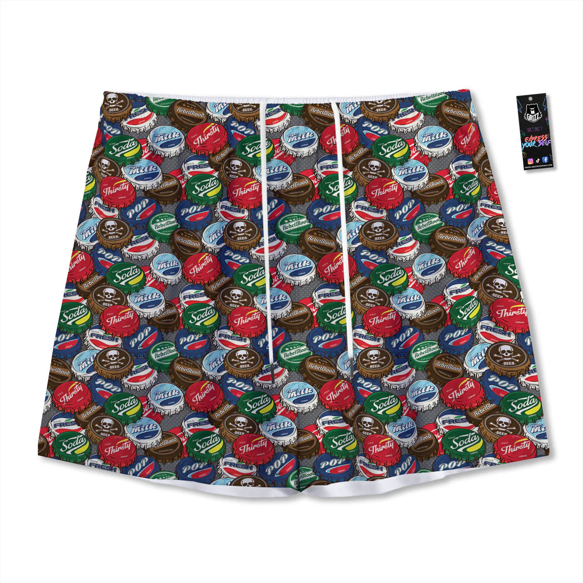 Bottle Caps Print Pattern Mesh Shorts