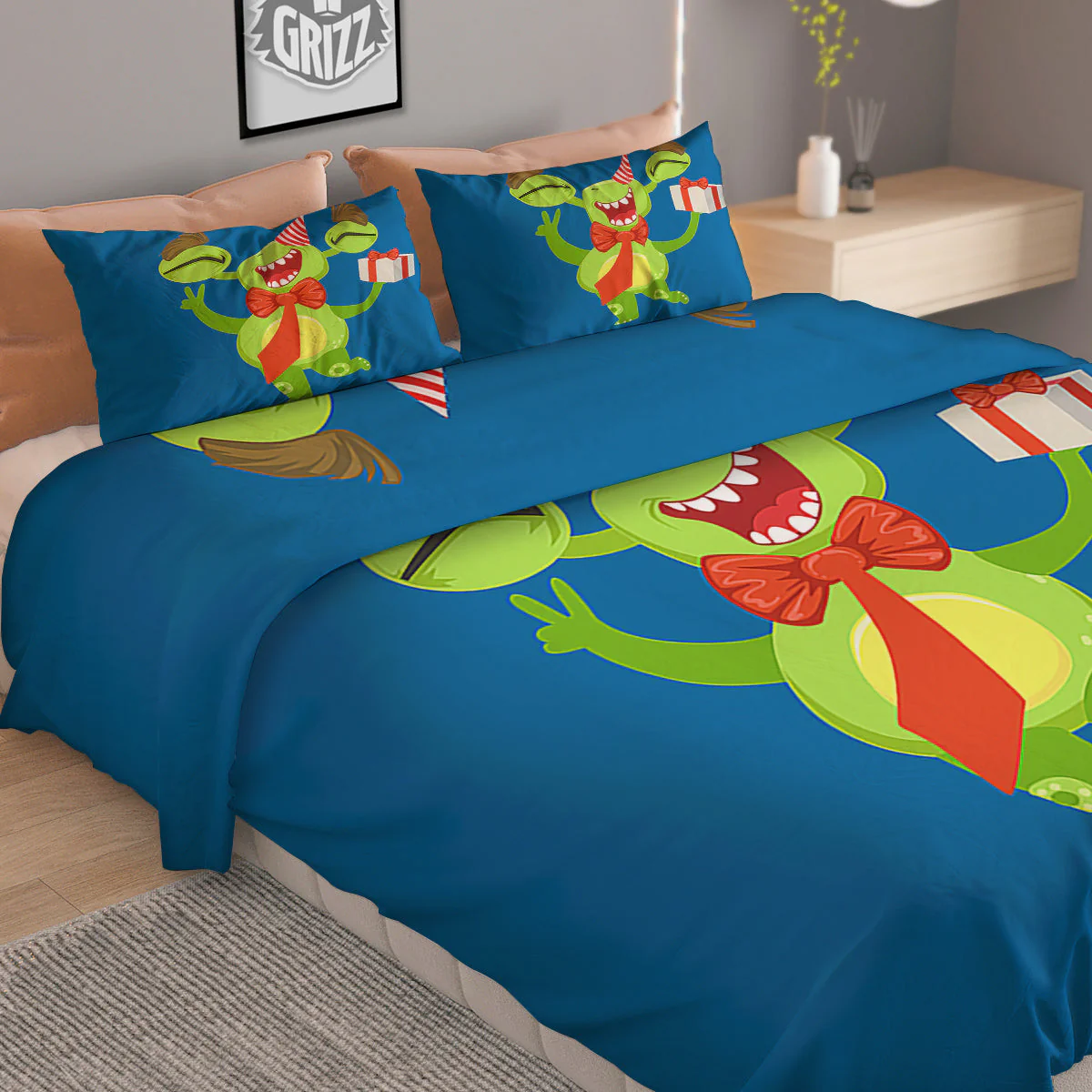 Bow Tie With Cute Alien Print Duvet Cover Bedding Set - Image 2