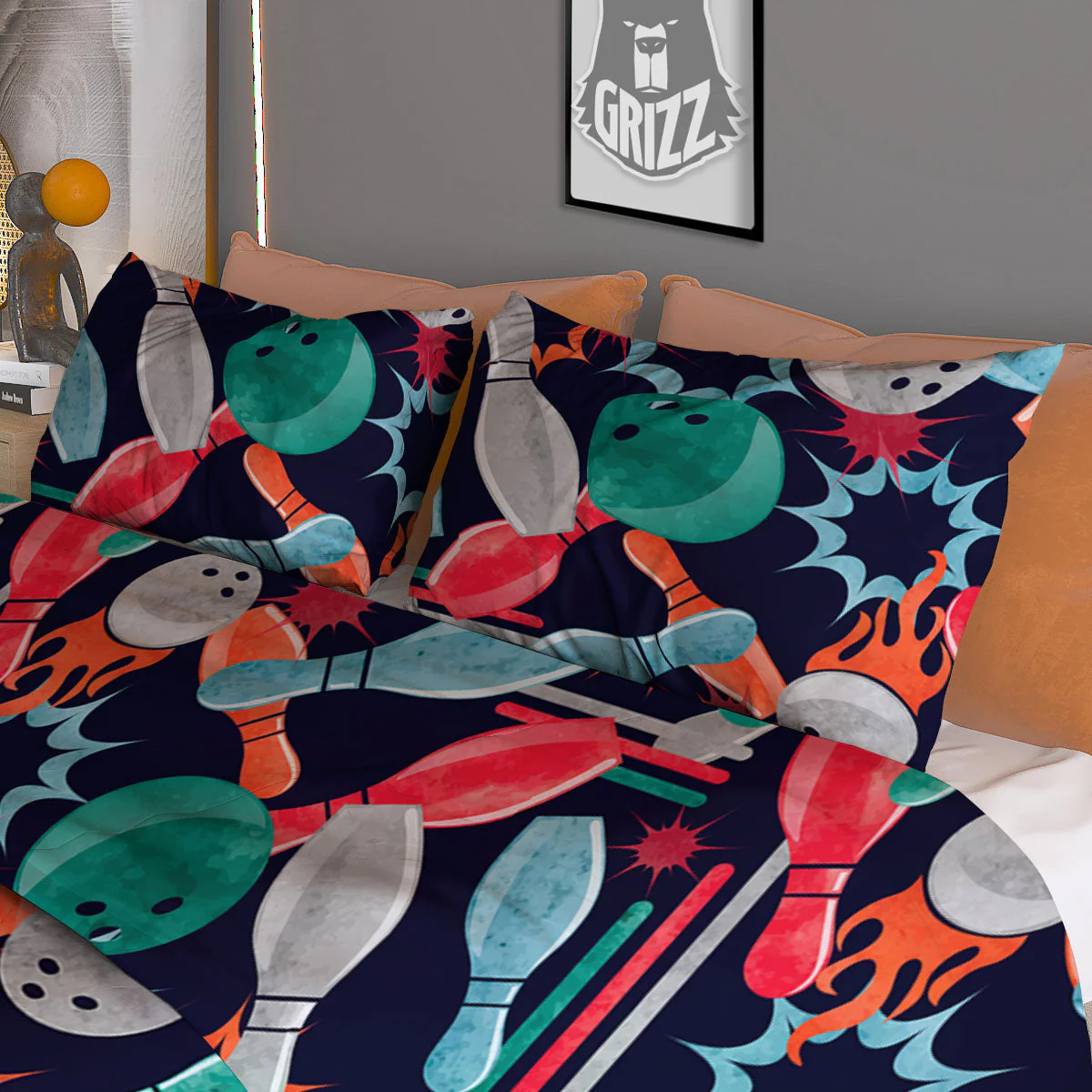 Bowling Theme Watercolor Print Pattern Duvet Cover Bedding Set - Image 3