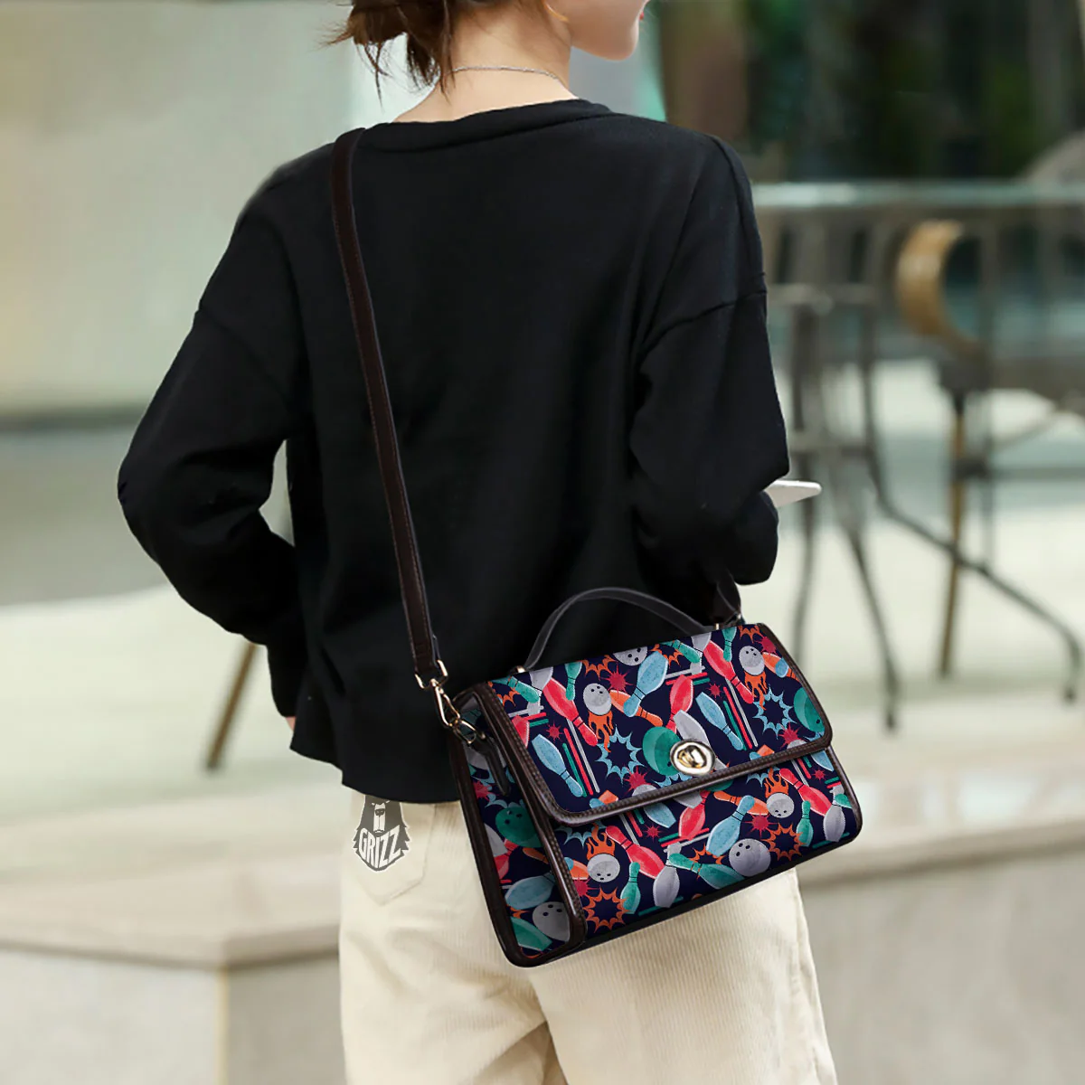 Bowling Theme Watercolor Print Pattern Women's Satchel Bag - Image 3