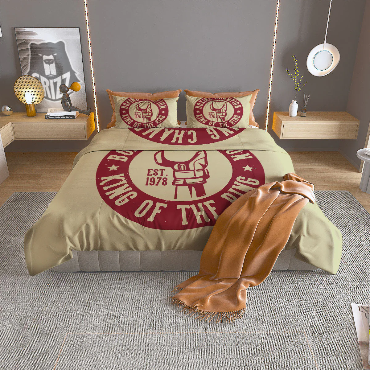 Boxing Champion King of The Ring Print Duvet Cover Bedding Set