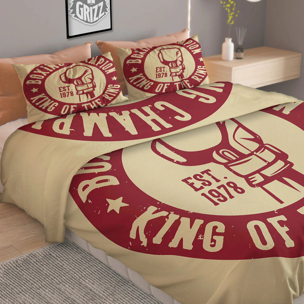 Boxing Champion King of The Ring Print Duvet Cover Bedding Set - Image 2