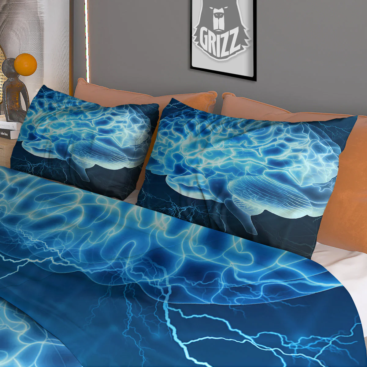 Brain Activity Blue Electrical Print Duvet Cover Bedding Set - Image 3