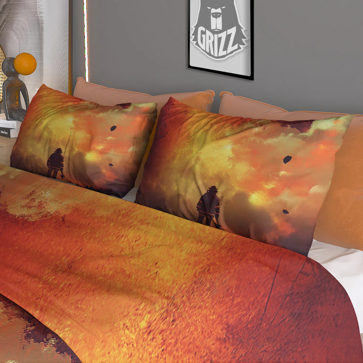 Brave Firefighter In The Fire Print Duvet Cover Bedding Set - Image 3