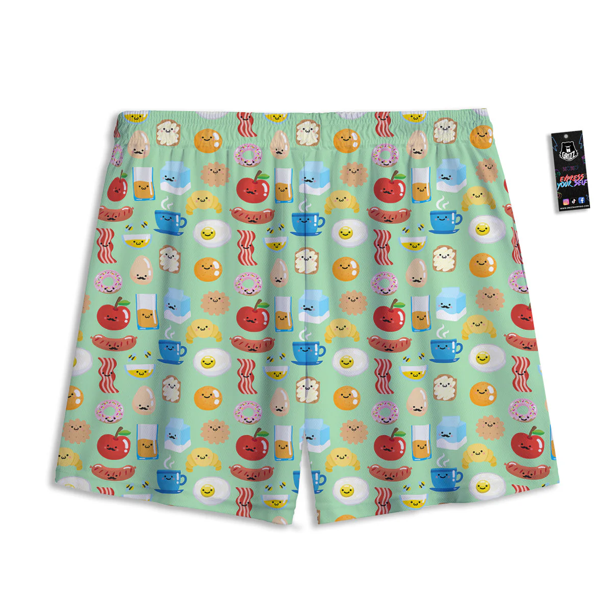 Breakfast Cartoon Print Pattern Mesh Shorts - Image 2