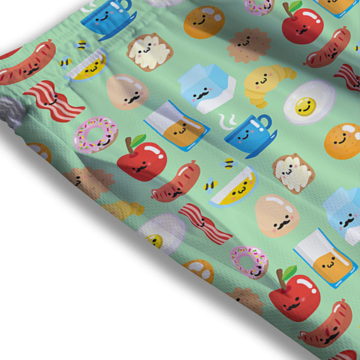 Breakfast Cartoon Print Pattern Mesh Shorts - Image 3